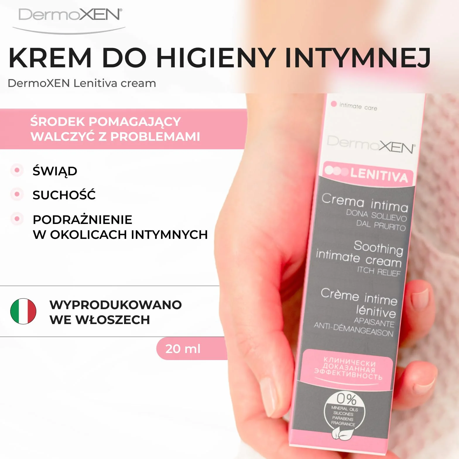 DermoXEN Lenitiva Łagodzący Krem Intymny 20 ml Nawilżający do Wrażliwej Skóry Bez Zapachu i Hormonów