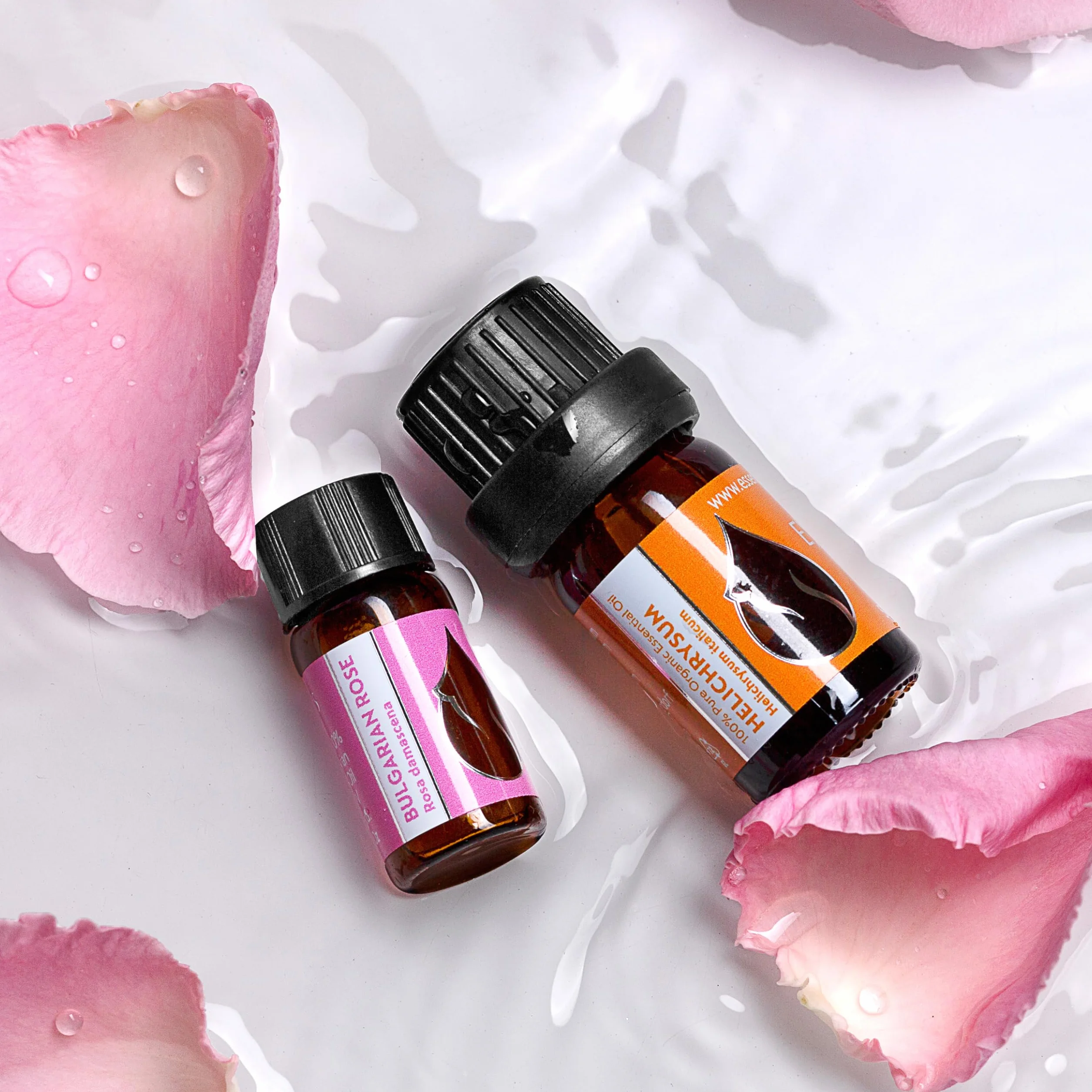 Zestaw "Luksus" Organicznych Olejków Eterycznych | Kocanka (5ml) + Róża (3ml)| 100% Czysty i Naturalny | Nierozcieńczony | Klasa terapeutyczna | Gospodarstwo rodzinne | Destylowany z parą wodną | 2szt
