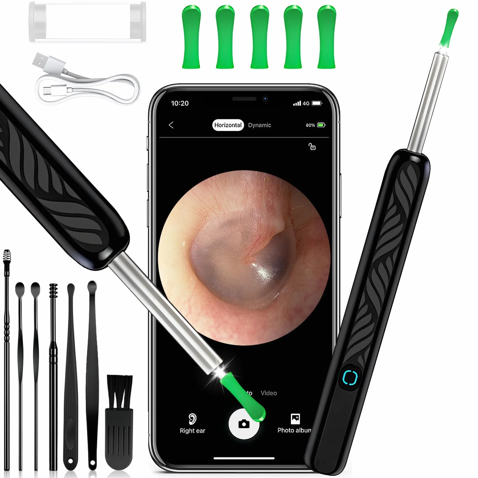 Otoskop do usuwania woskowiny, 1080p HD, WiFi, urządzenie do czyszczenia uszu z aparatem, otoskop z 6 diodami LED, wodoszczelność IP67, do otoskopu, do smartfonów z systemem iOS, Android