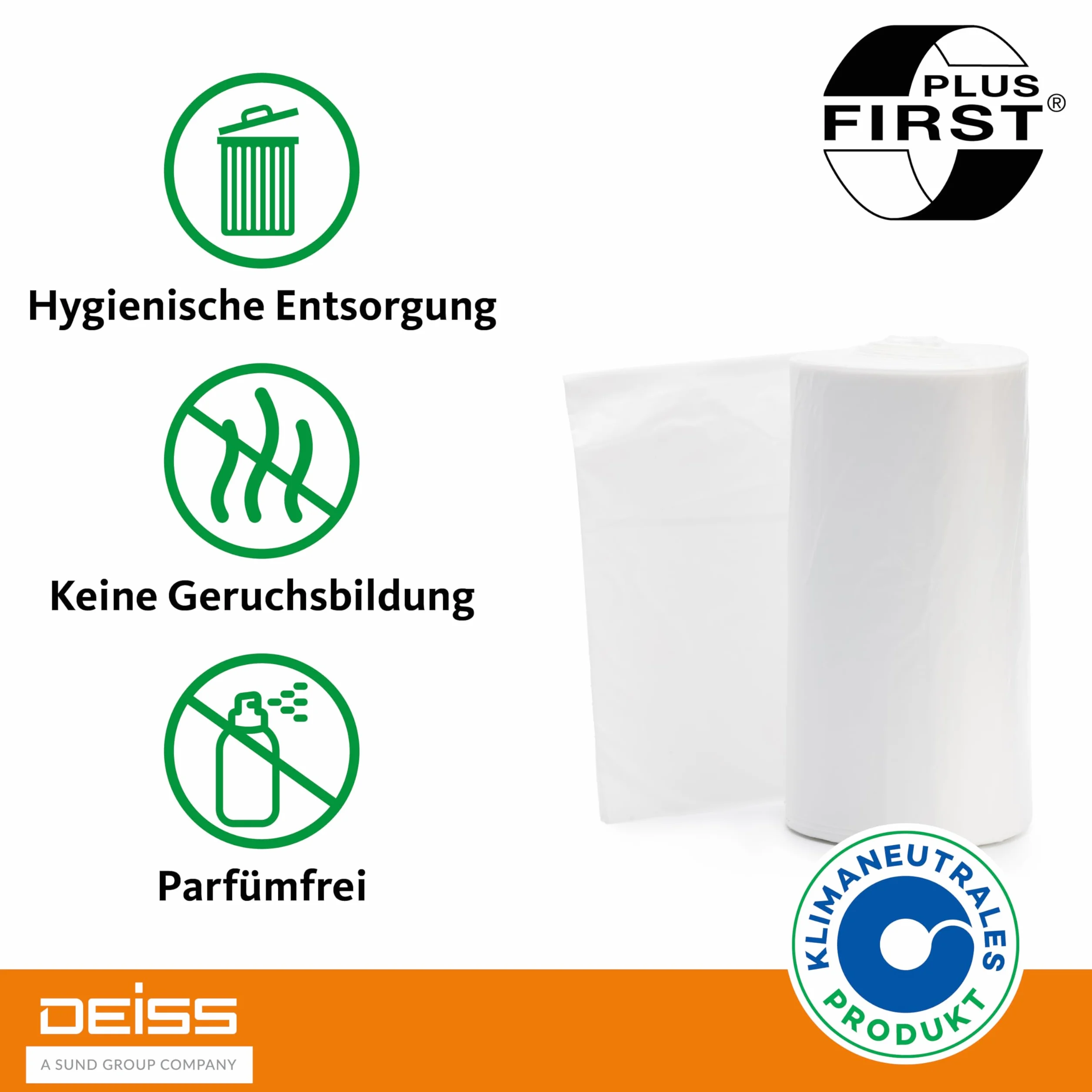 Worki na śmieci DEISS FIRST PLUS białe 60 l, 50 sztuk