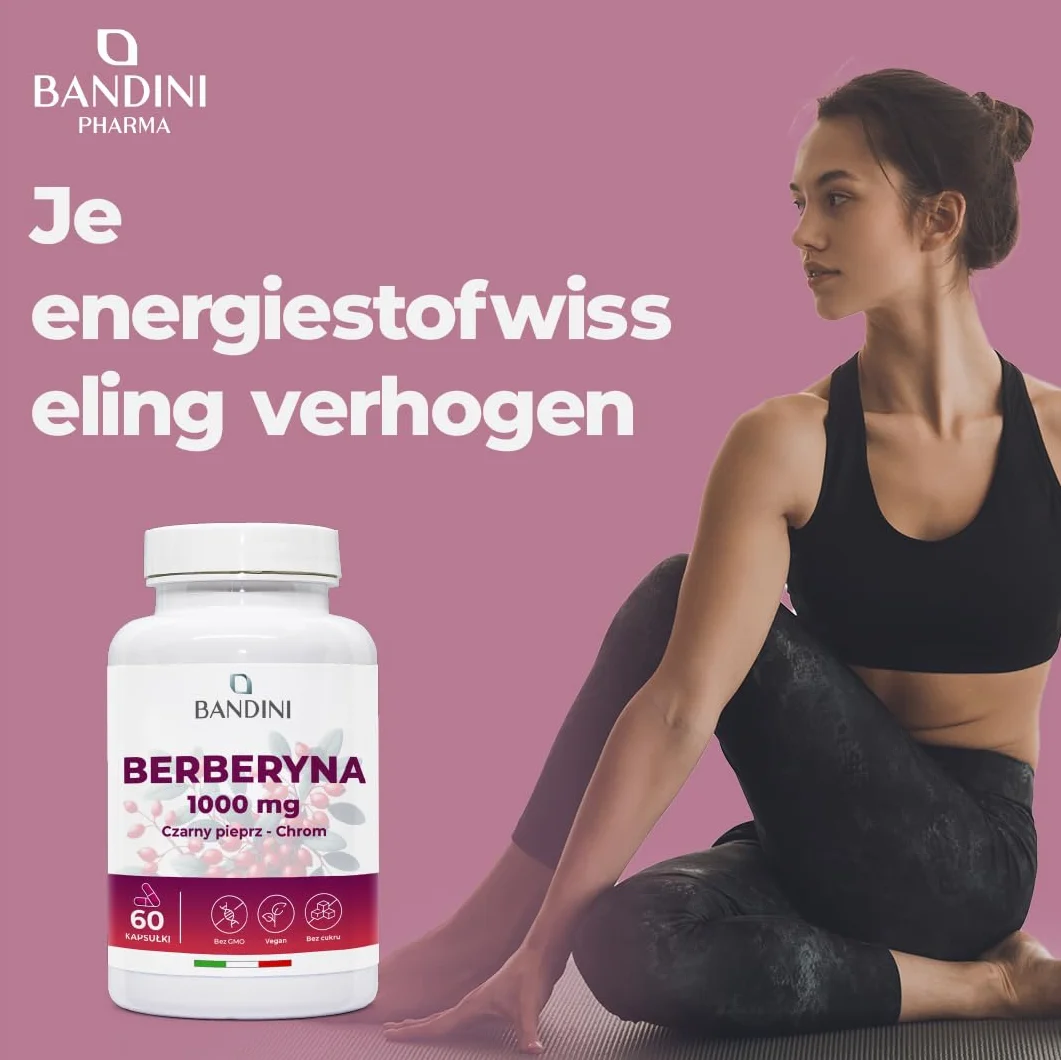 Bandini Berberine 1000mg 60 kapsułek Czysta Berberyna HCl Chrom Czarny Pieprz