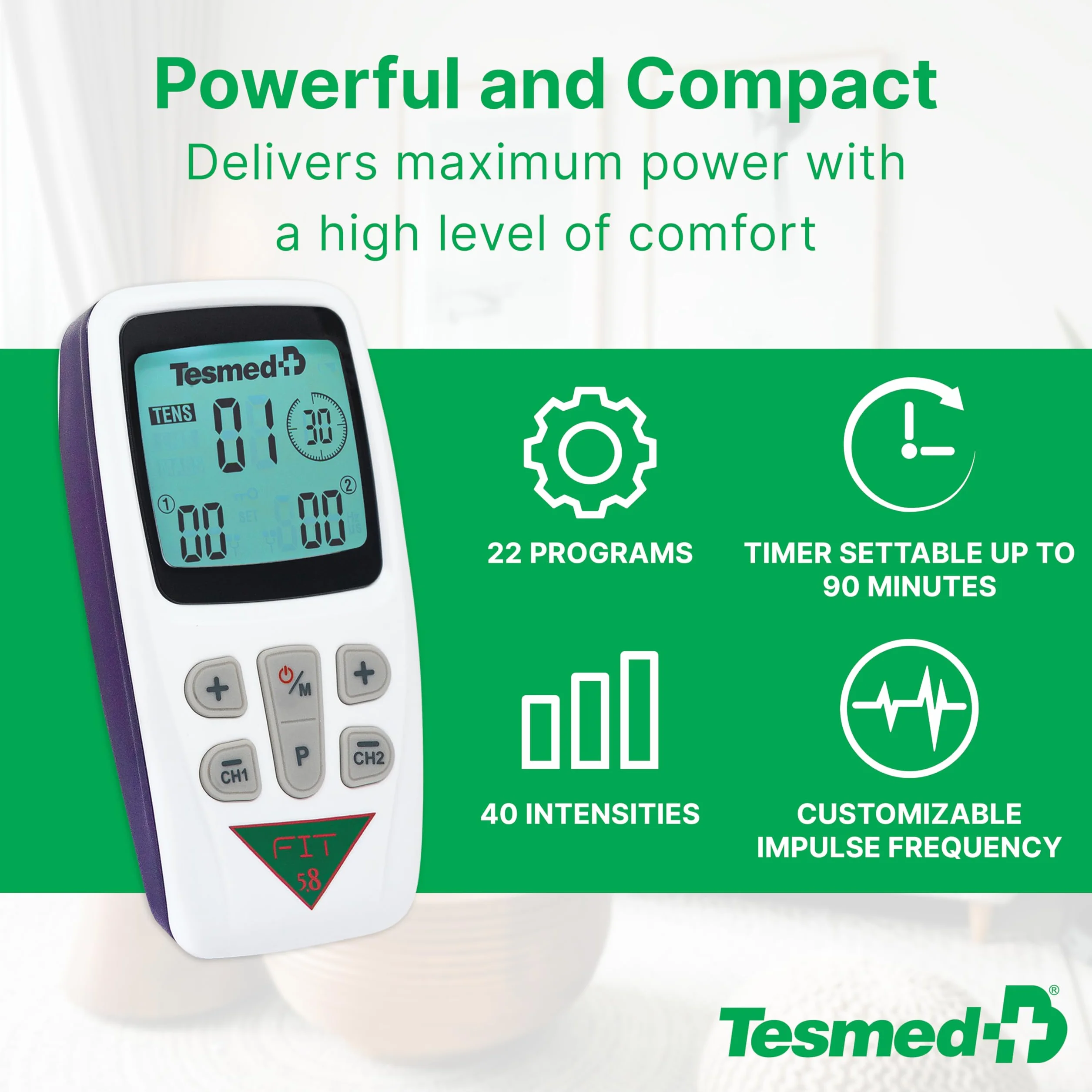 Tesmed FIT 5.8 elektrostymulator mięśni EMS TENS 22 programy masaż ulga w bólu