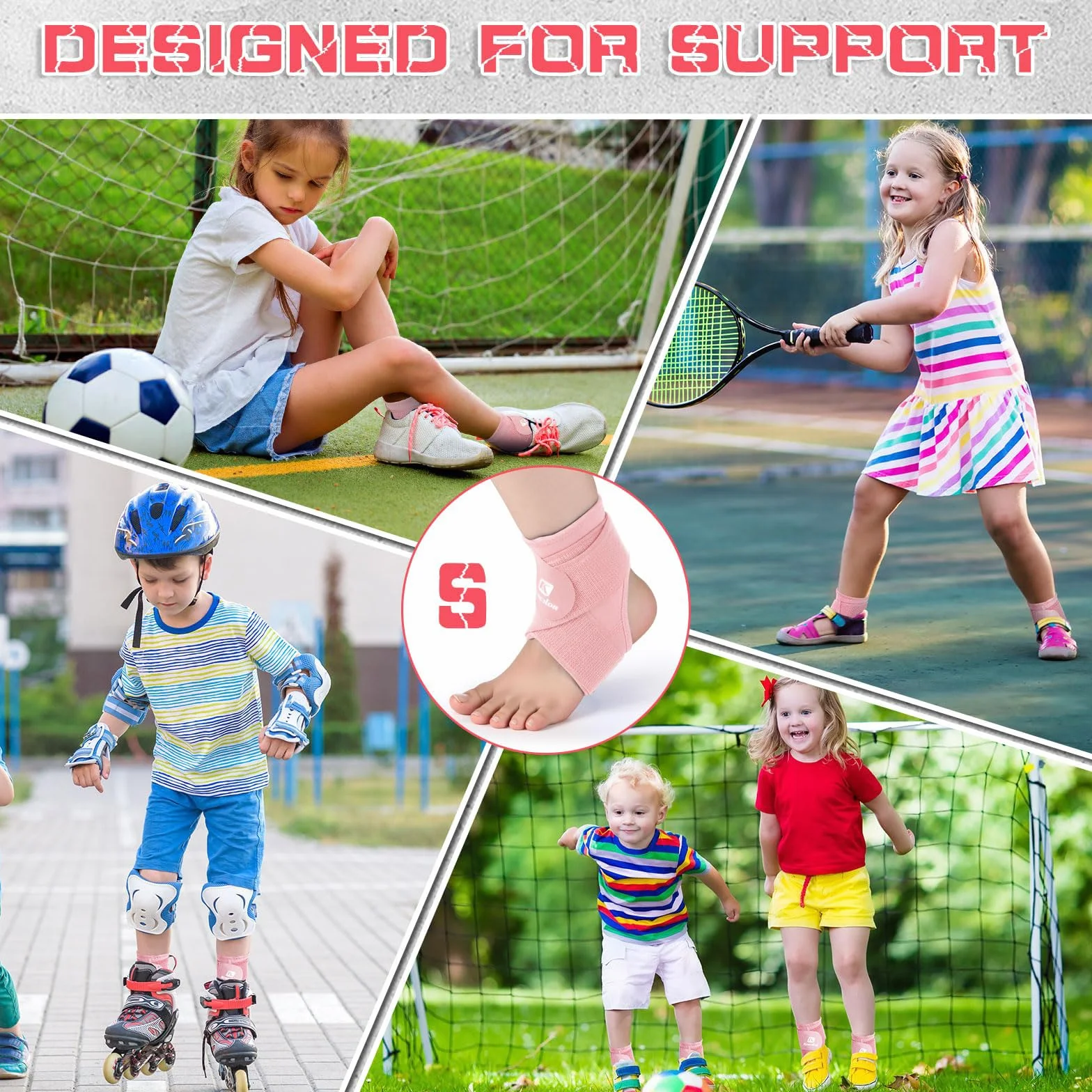 Lilbitty 2 szt. Knöchelbandage dla dzieci, sportowe wsparcie kostki, skręcenie, neopren, oddychający rękaw kompresyjny z regulowanym owijaniem (różowy, S)