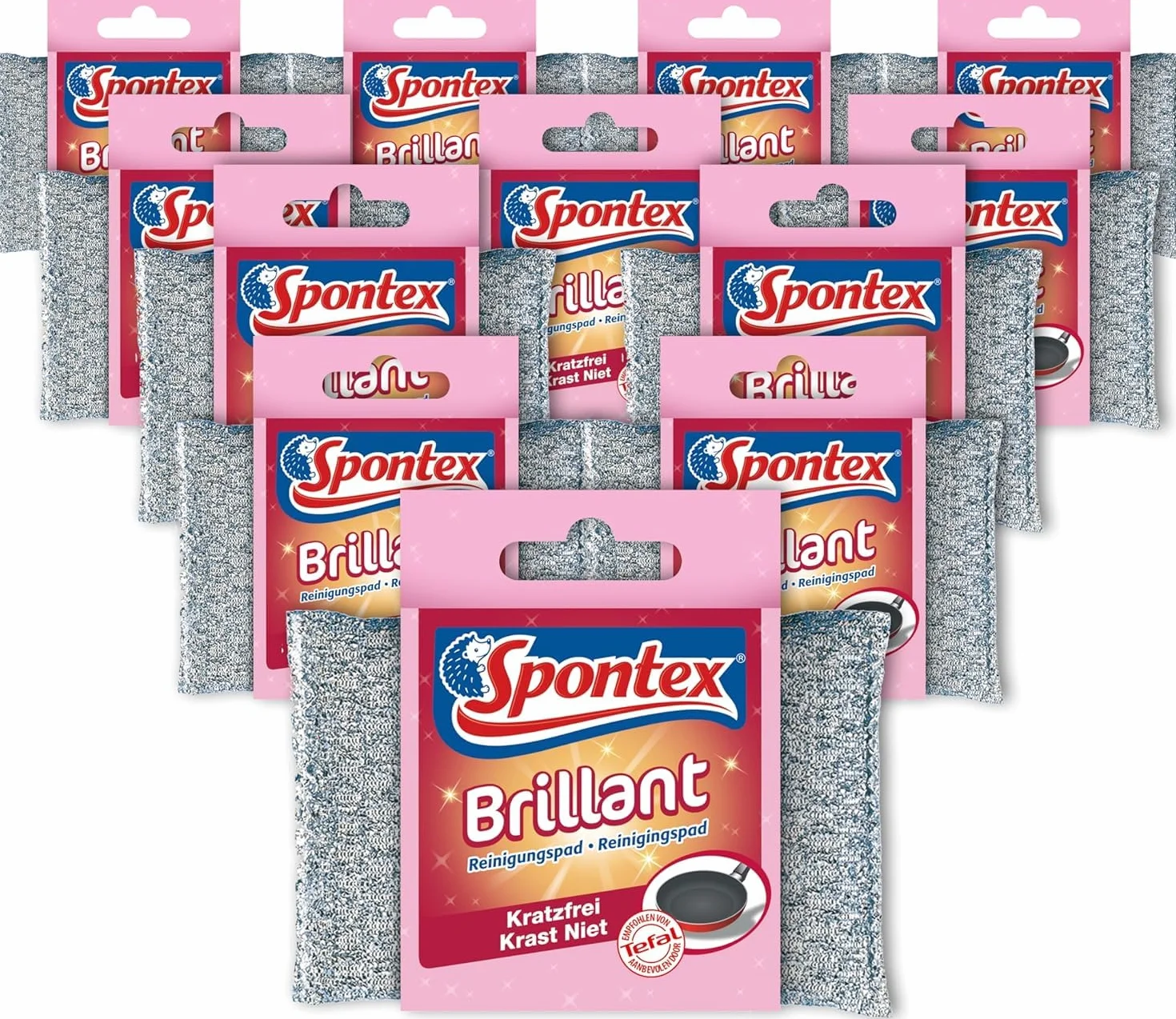 Spontex Brilliant pasta do czyszczenia, 12 sztuk, do delikatnych powierzchni, odporna na zarysowania i trwała, srebrna i różowa