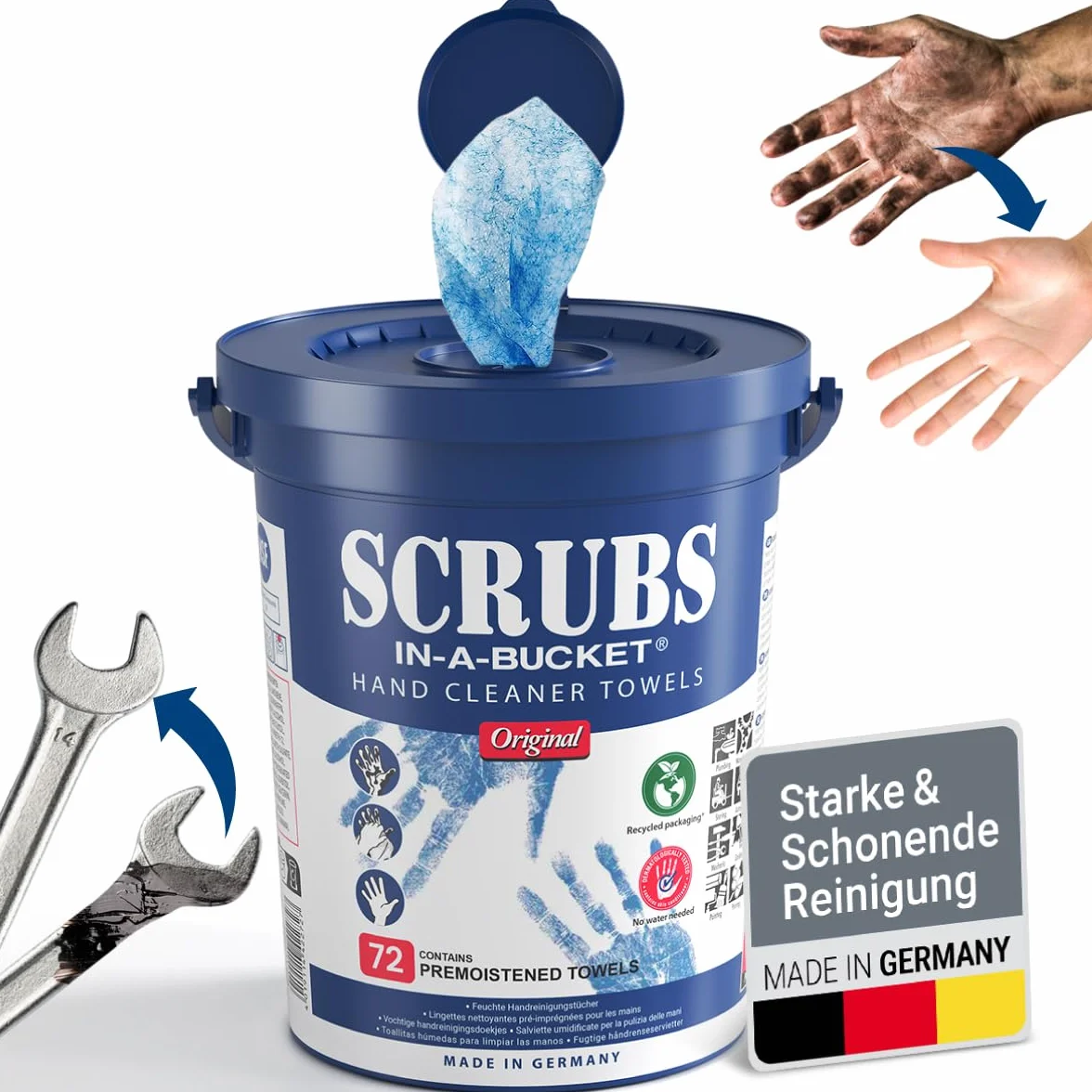 SCRUBS in-a-Bucket oryginalne chusteczki do czyszczenia, warsztatowe wilgotne chusteczki 72 sztuki w pudełku