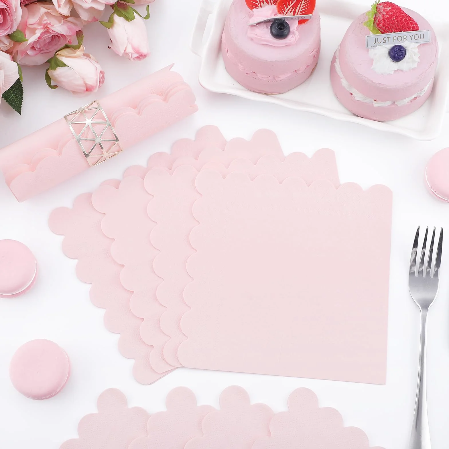 40 serwetek różowych, 33 x 33 cm, 2-warstwowe, falowane, jasnoróżowe, jednorazowe serwetki koktajlowe, różowe serwetki papierowe na urodziny, baby shower, wesele, imprezę, Dzień Matki