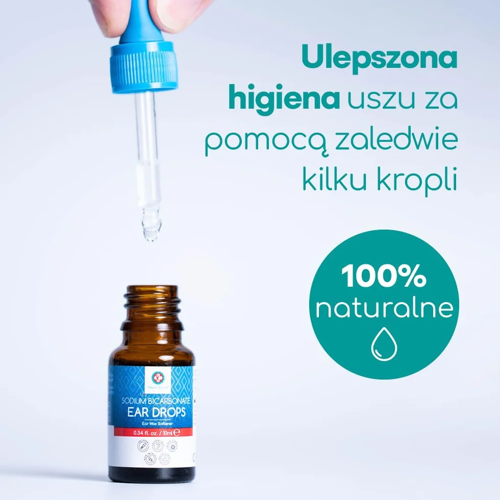 Medi Grade Krople do Uszu z Wodorowęglanem Sodu – Krople do Rozpuszczania Woskowiny z Kroplomierzem do Łatwej Aplikacji – Preparat do Czyszczenia Uszu do Zmiękczania i Usuwania Woskowiny w Domu