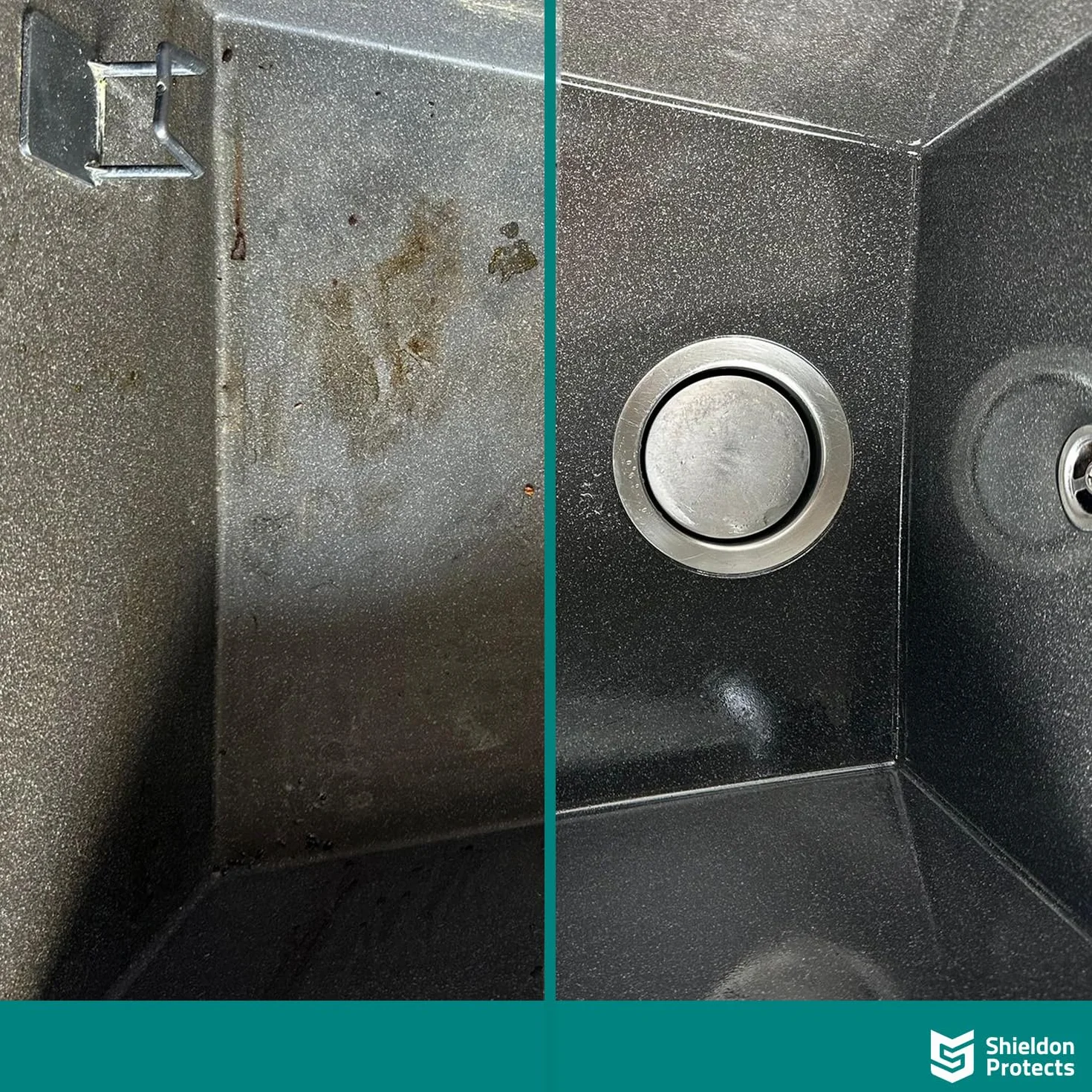 Zestaw do czyszczenia i pielęgnacji zlewozmywaków Shieldon Protects Sink Care - Impregnat do zlewu granitowego + płyn do czyszczenia - usuwa codzienne zabrudzenia, wydobywa kolor, nabłyszcza i chroni
