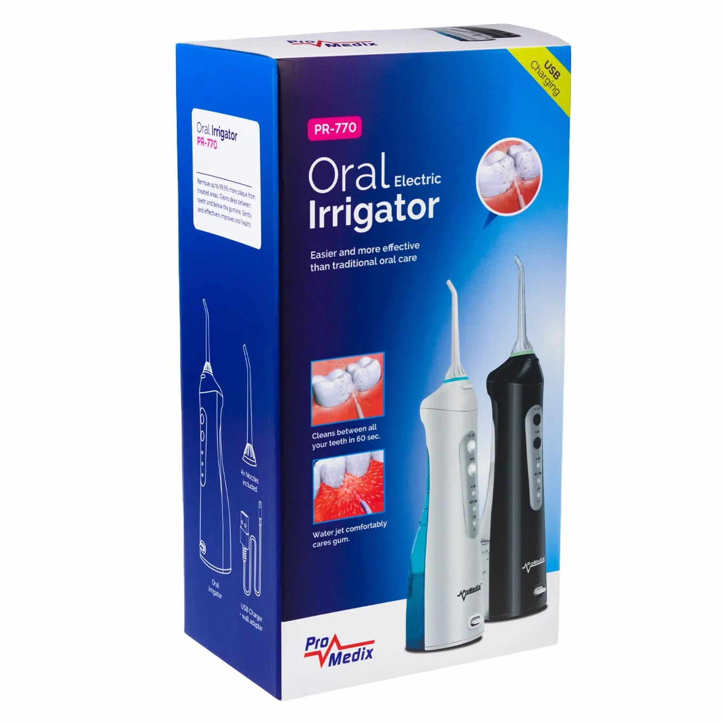 ProMedix PR-770W Irygator Bezprzewodowy 8,5 Bar IPX7 USB Czyszczenie i Masaż Dziąseł Czyszczenie Aparatów (Czarny)