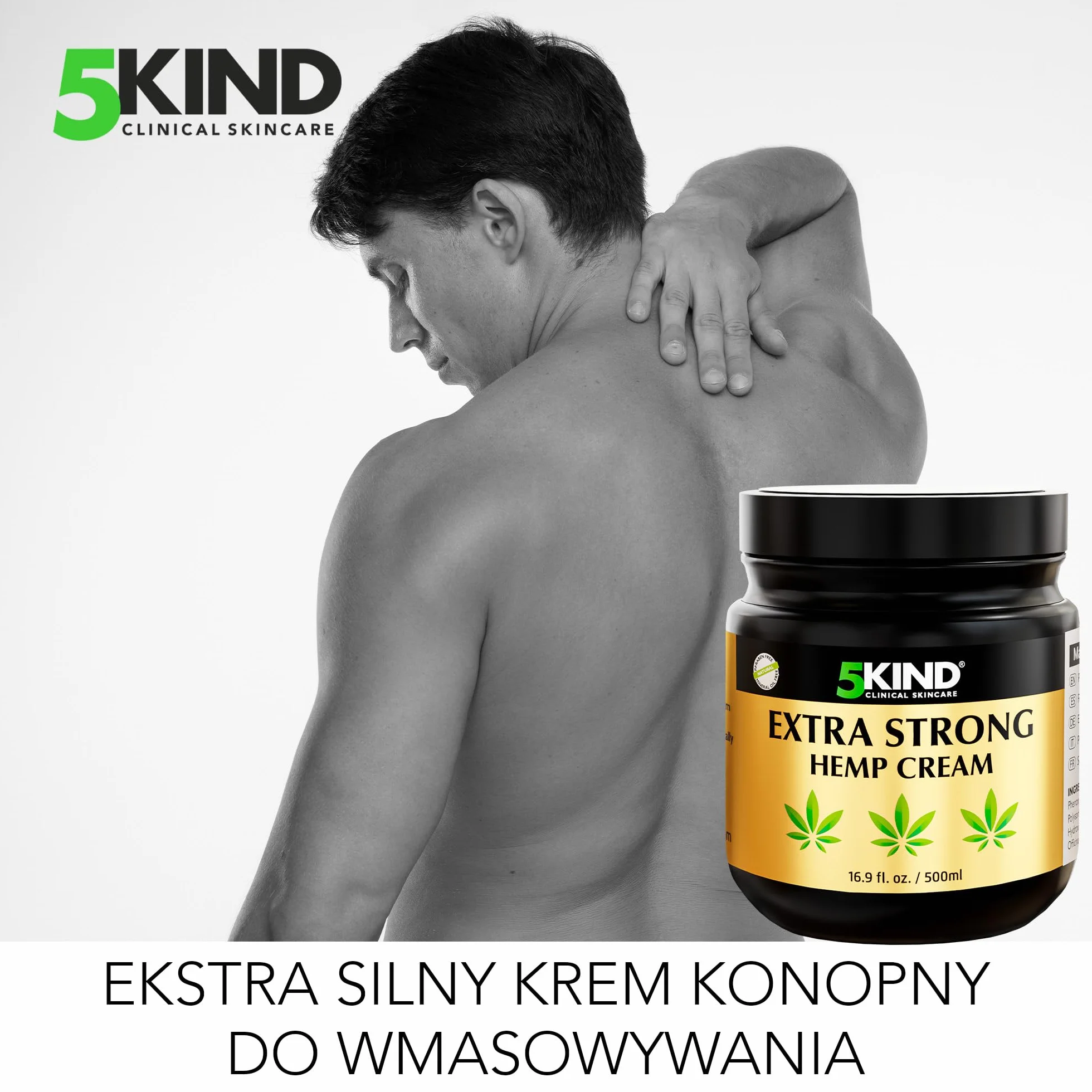 5kind bardzo mocny krem konopny, formuła oleju konopnego o wysokiej wytrzymałości, bóle stawów i mięśni, ulga w bólu mięśni, stóp, kolan, szyi, ramion - bogaty w naturalne ekstrakty, 500 ml