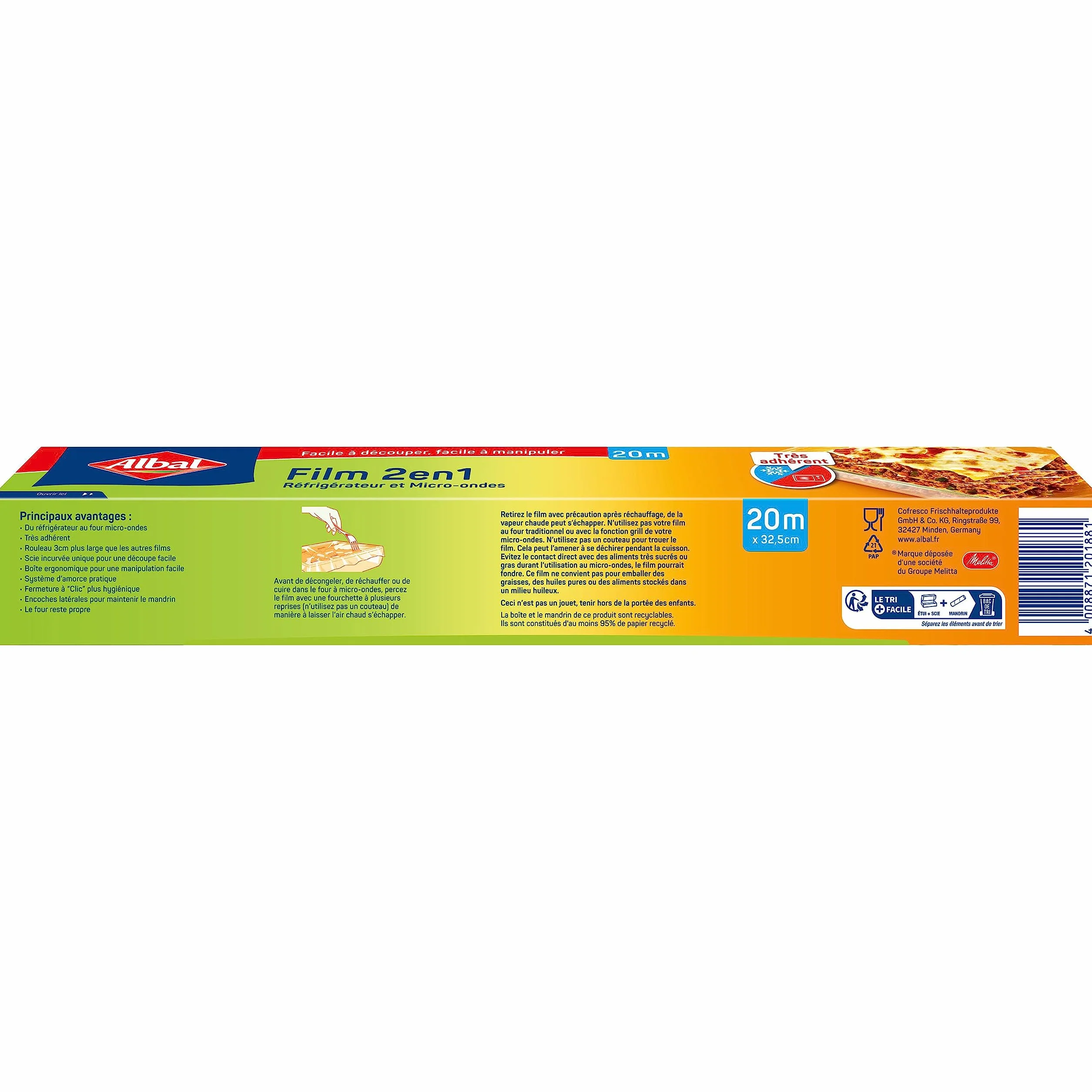 Albal Food Film, Extra Large 32 cm, Łatwy do cięcia 20 m, Świeżość i Gotowanie Folia