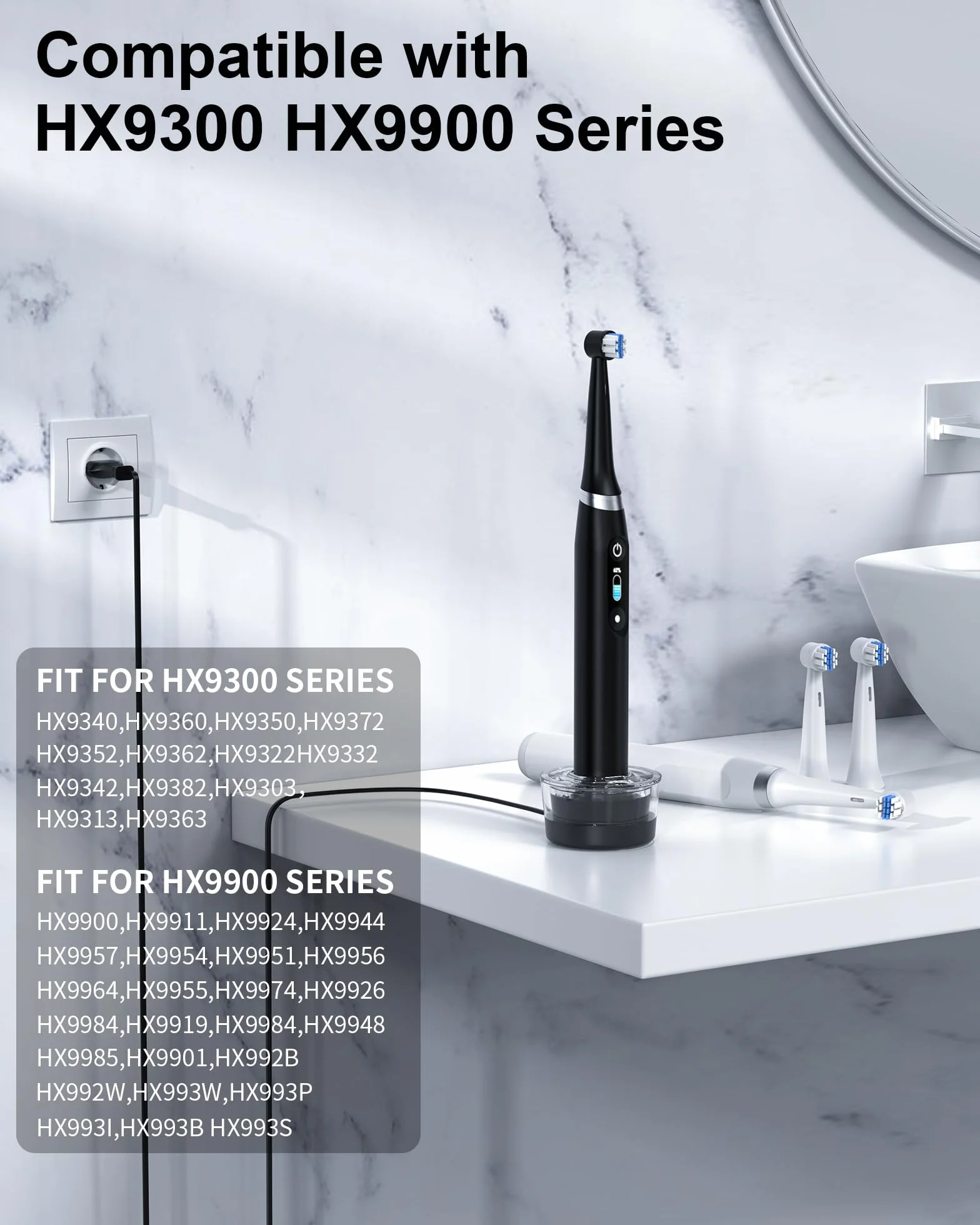 Philips Sonicare 9000 Elektryczna ładowarka do szczoteczek do zębów HX9914 HX9911 HX9992 Czarna