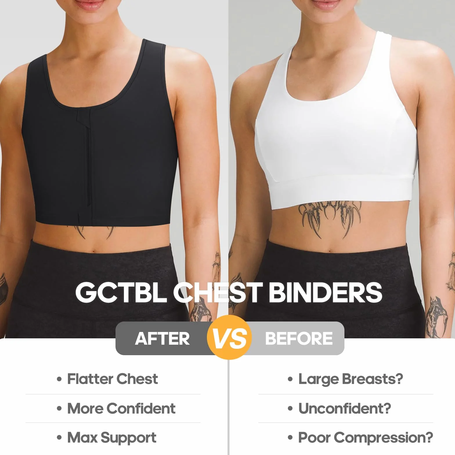 Transgender Binder FTM Zip Up oddychająca opaska na klatkę piersiową
