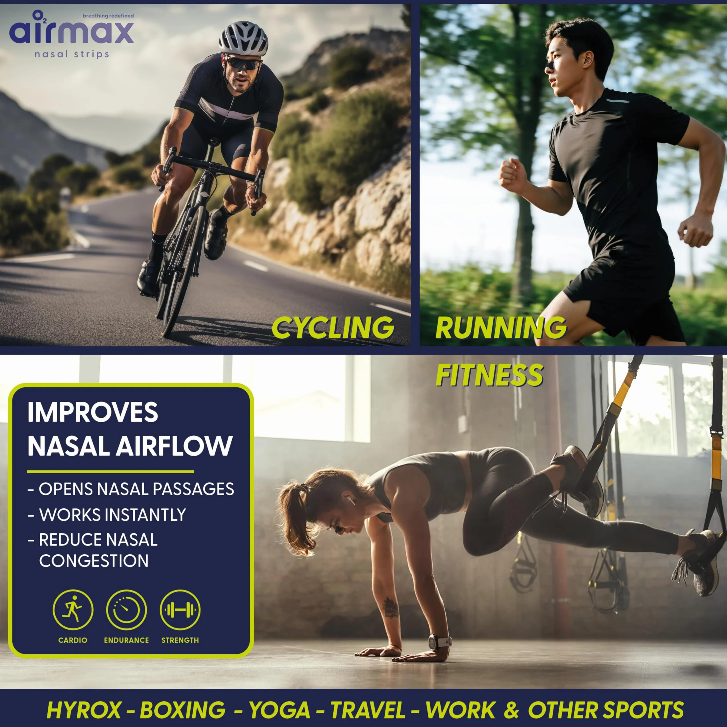 Air Max Czarne sportowe paski do nosa - 30 bardzo mocnych pasków do nosa dla lepszego oddychania - efekt natychmiastowy - bieganie, jazda na rowerze, hyrox, fitness i inne sporty - bez lateksu