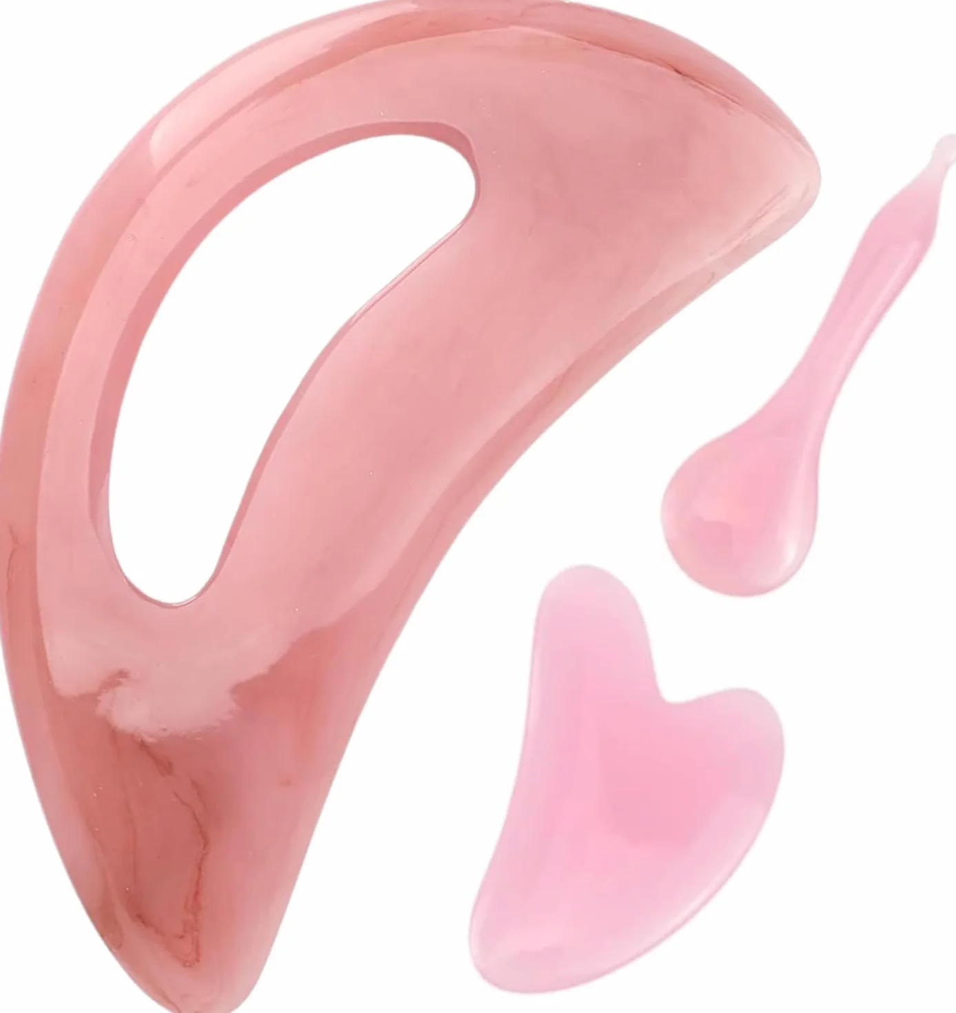 Gua Sha urządzenie do masażu z uchwytem, większe narzędzie do skrobania Guasha (plastik), Body Gua Sha, do masażu pleców, szyi, twarzy, nóg, drenażu limfatycznego, cellulitu, (3 sztuki, różowe)