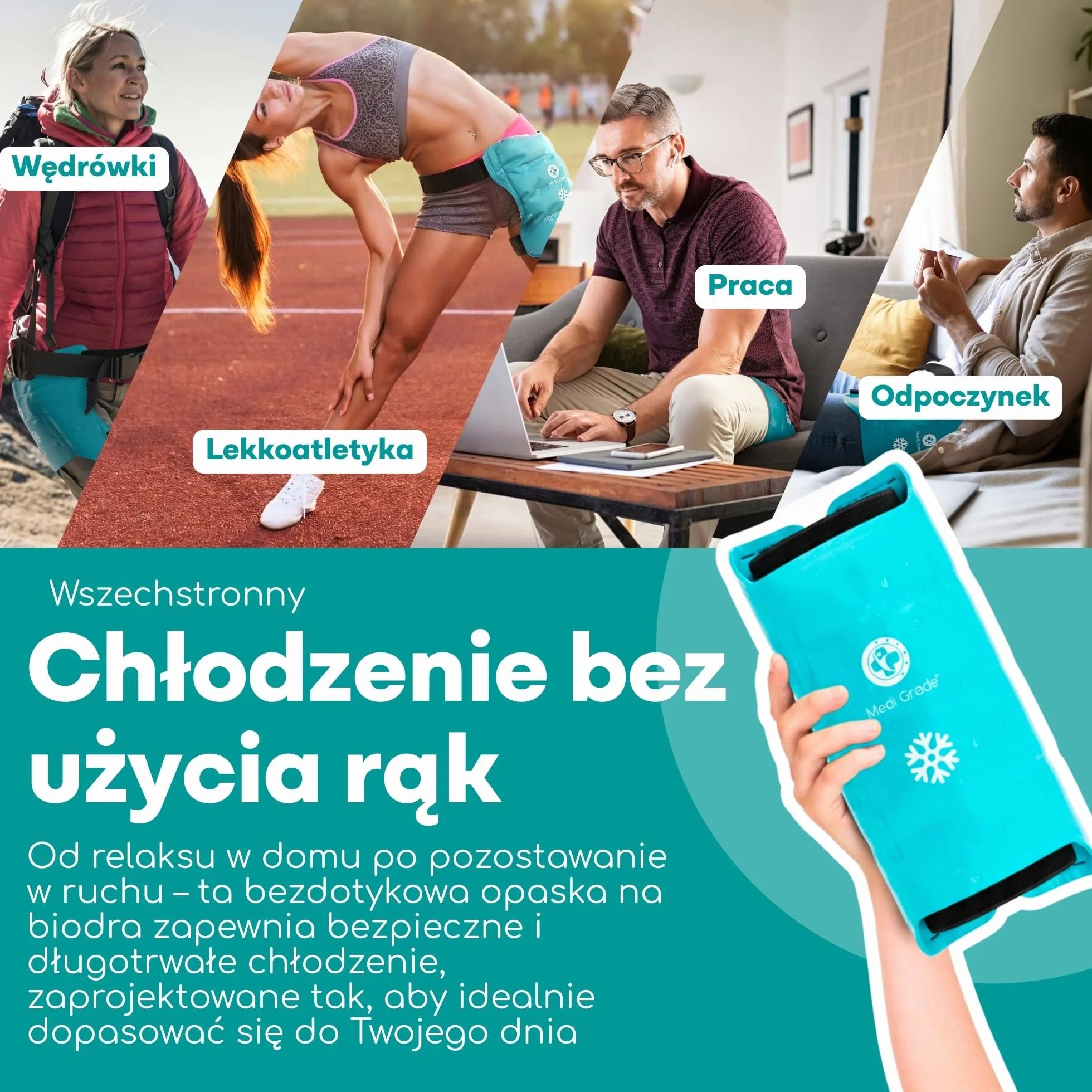 Medi Grade Okład Chłodzący na Biodro - Elastyczna Opaska na Biodro z Regulowanym Paskiem - Wielorazowy Okład Żelowy Chłodzący do Terapii Zimnem - Regeneracja Biodra - Codzienne Wsparcie Mobilności