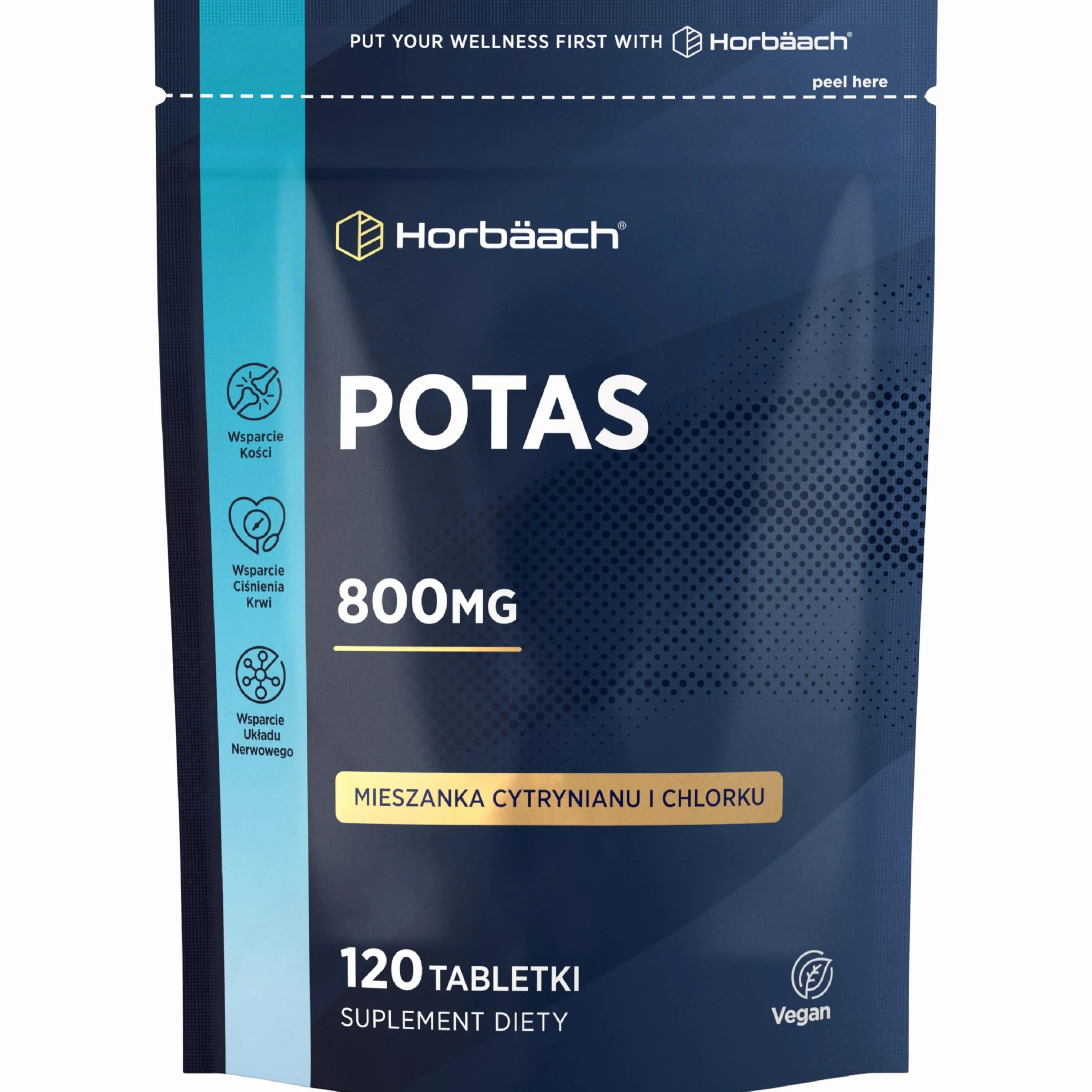 Potas Tabletki 800mg | Wysoka Dawka Cytrynianu Potasu | 120 Tabletek Wegańskich | Do Ciśnienia Krwi, Funkcji Mięśni i Układu Nerwowego | firmy Horbaach