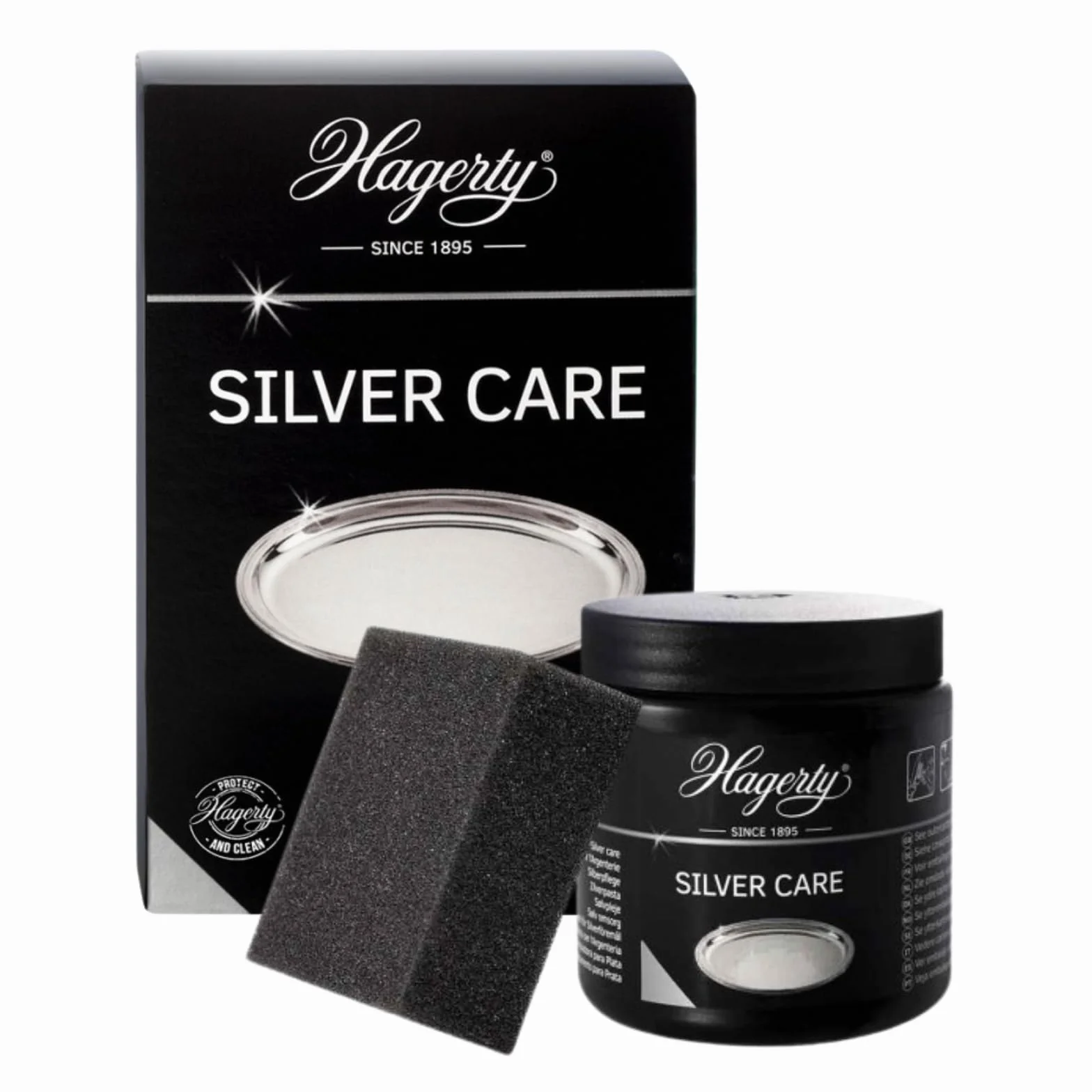 Hagerty Silver Care Pasta do srebra 185 g I Pasta polerująca do czyszczenia i pielęgnacji srebra i posrebrzanego metalu I Środek do czyszczenia srebra do srebrnych talerzy tac z nalotem I z gąbeczką