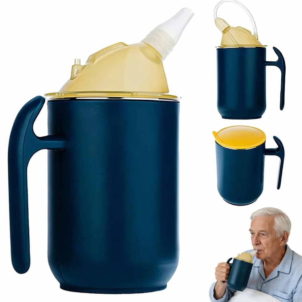 Kubek z dzióbkiem 3 w 1 400 ml szczelny dla seniorów niebieski