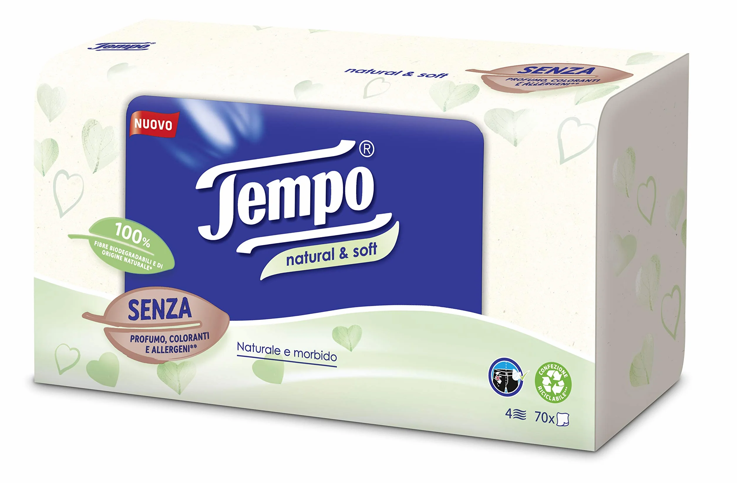 Tempo Chusteczki Papierowe Naturalne i Miękkie, 4 Zasłony, 12 opakowań po 70 sztuk