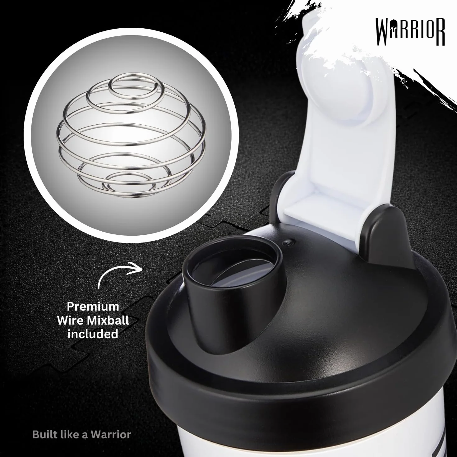 Warrior Butelka do shakera proteinowego, zawiera mieszadło druciane, 600 ml, idealna do mieszania sproszkowanych koktajli, przezroczysta, bez BPA, nadaje się do mycia w zmywarce