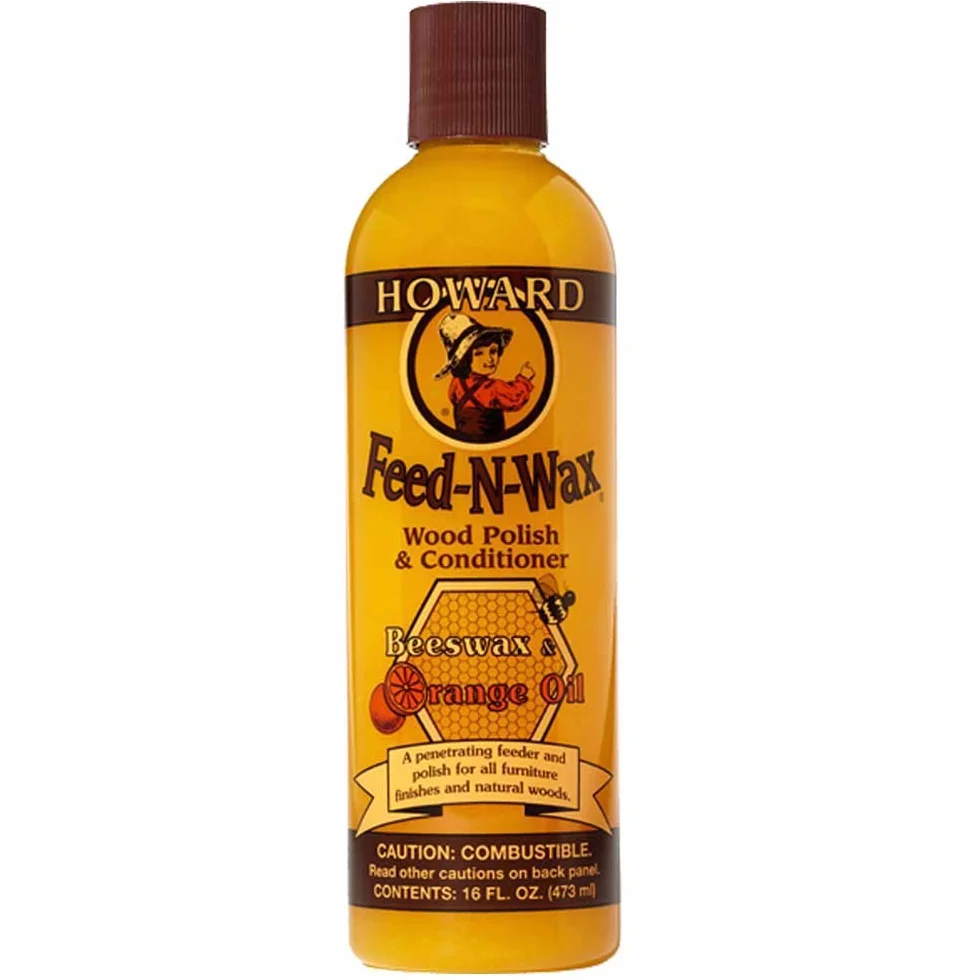 Howard Feed-N-Wax Lakier do drewna z pomarańczowym olejem do czyszczenia mebli Odżywka z wosku pszczelego do renowacji antyków, w tym dwie ściereczki z mikrofibry, zestaw 4-częściowy