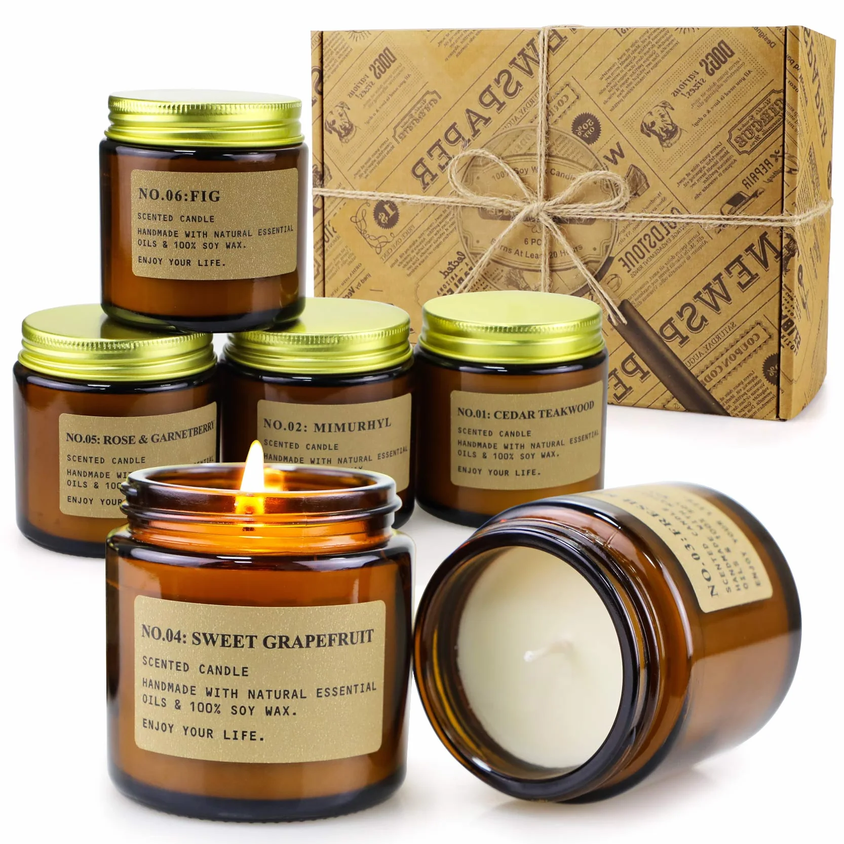 Zestaw świeczek zapachowych, 6 szt., w 100% z naturalnego wosku sojowego, do aromaterapii, kąpieli, jogi, 25 godzin świecy, prezent na Dzień Matki i Walentynki
