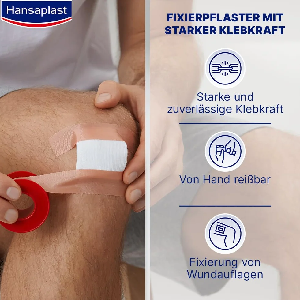 Hansaplast Fixation Plaster Classic 5 m x 1,25 cm, łatwa do zerwania taśma o silnej przyczepności + Classic 5 m x 2,5 cm, szeroka rolka gipsu do bezpiecznego mocowania bandaży