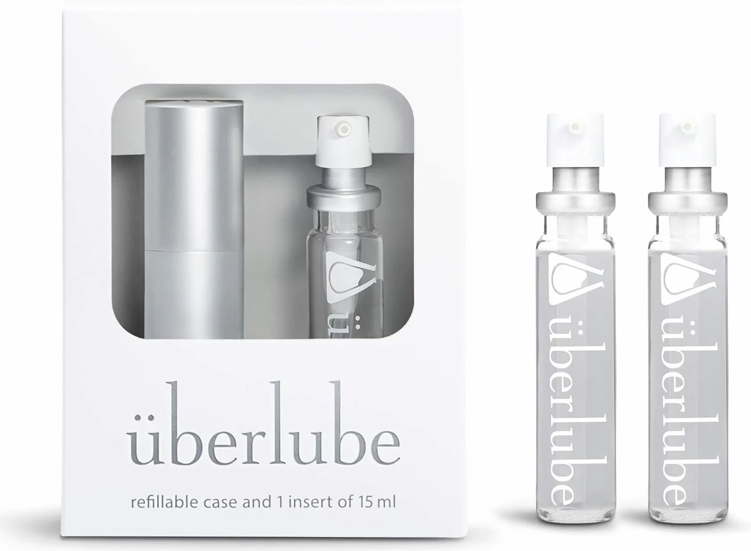 Überlube Travel Lube Bezpieczny Lateksowy Lubrykant Silikonowy Do Seksu Z Witaminą E Bezzapachowy, Bezzapachowy Działa Pod Wodą - 15 Ml Srebrny Podróżnik Good-To-Go + 2 Wkłady (Łącznie 45 Ml)