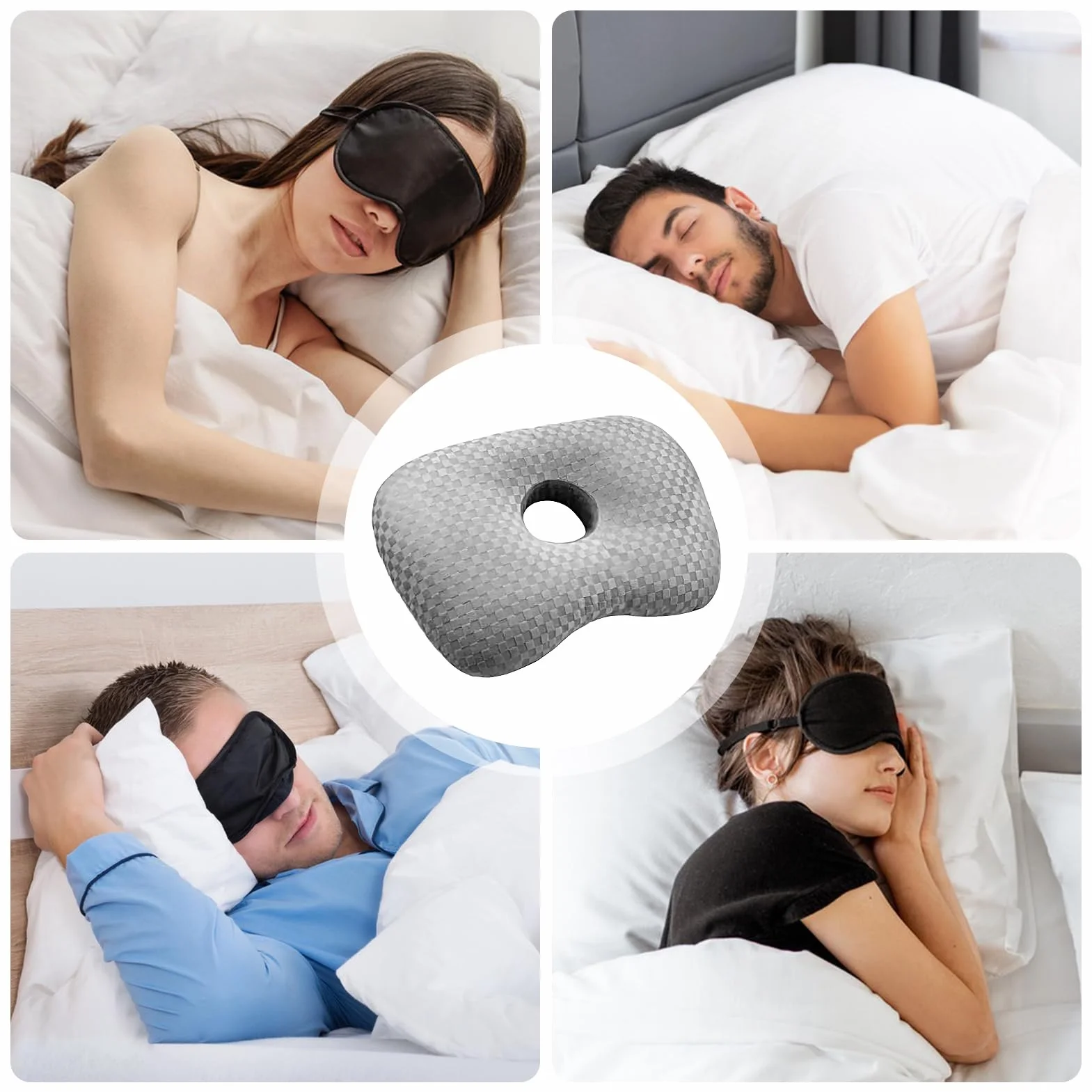 Ergonomic Donut Pillow with Ear Holes 17.32x12.6x0.79in Gray for Travel Office Car