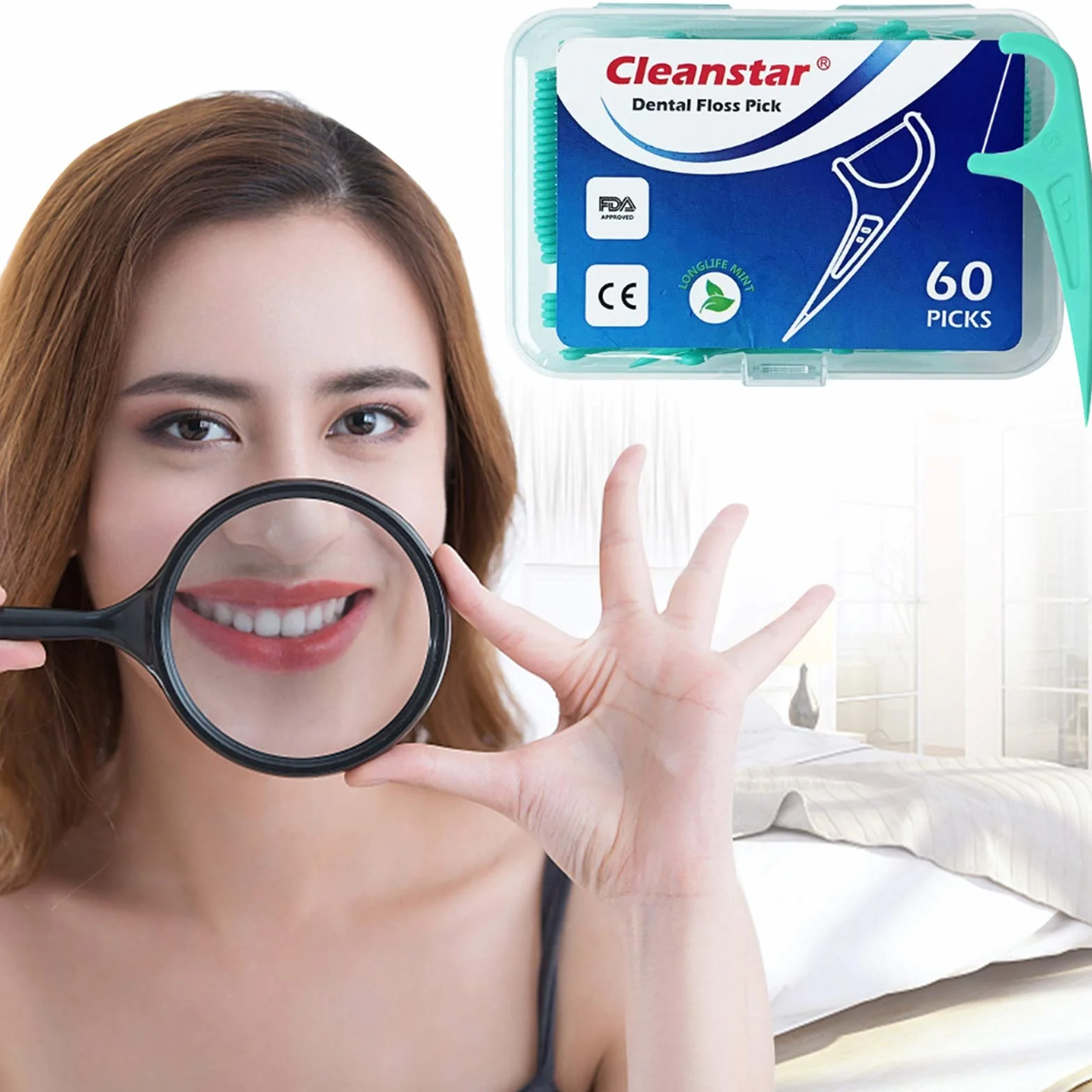 Patyczki z nicią dentystyczną, opakowanie 5 sztuk, 300 sztuk, jednorazowa nić dentystyczna z przenośnym etui podróżnym i wykałaczką, idealne dla rodzin, hoteli i podróży