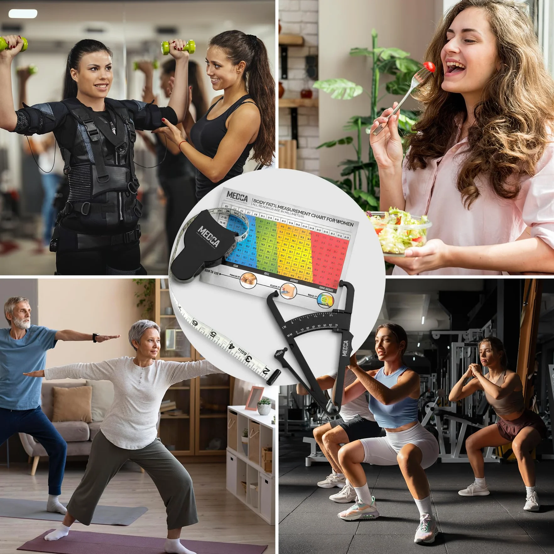 MEDca Suwmiarka do tkanki tłuszczowej i taśma pomiarowa Fold Fitness