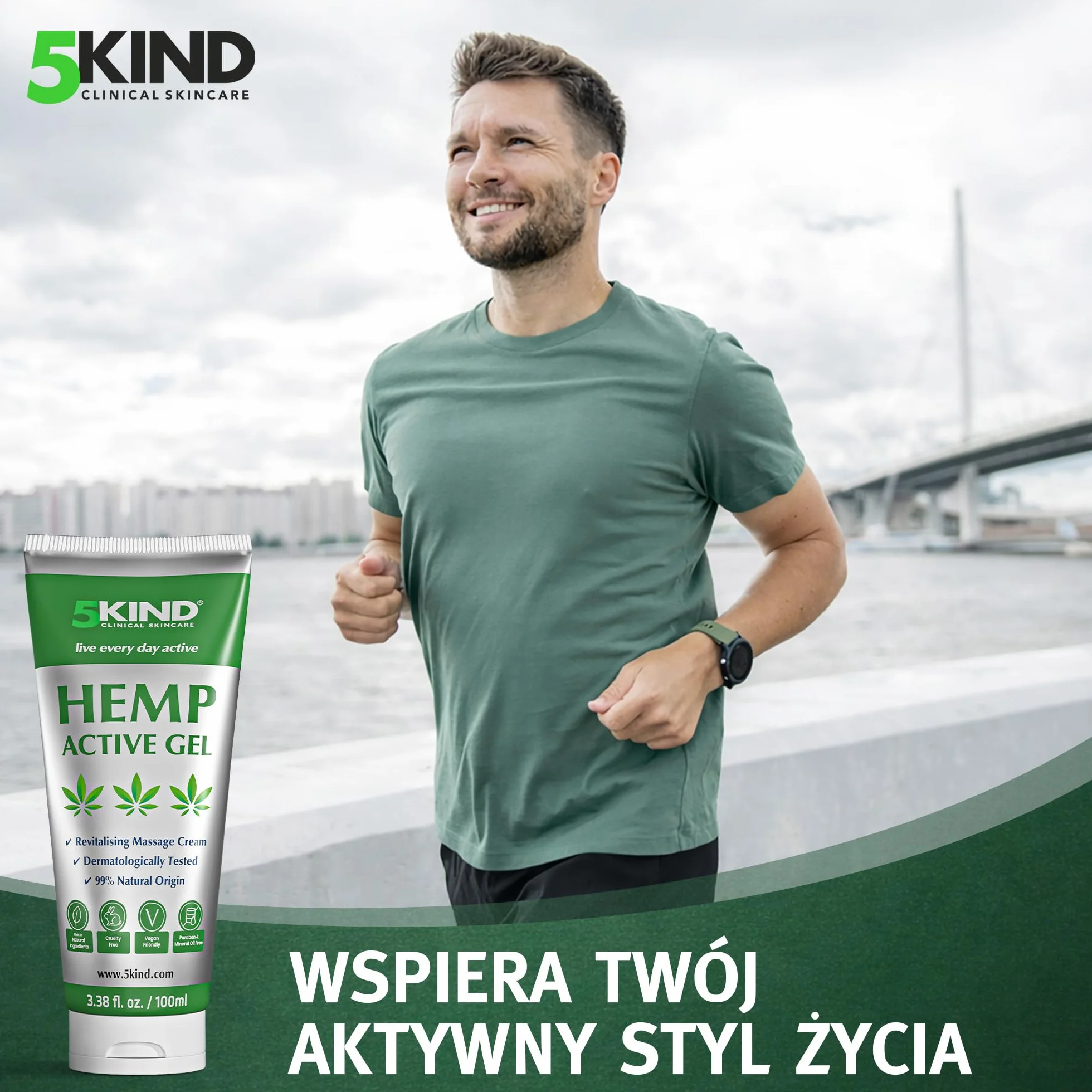 5kind uspokajający aktywny żel konopny do mięśni i stawów – bardzo skuteczna, uspokajająca formuła z olejkiem konopi i naturalnymi ekstraktami, uspokaja stopy, kolana, plecy, ramiona 100ml