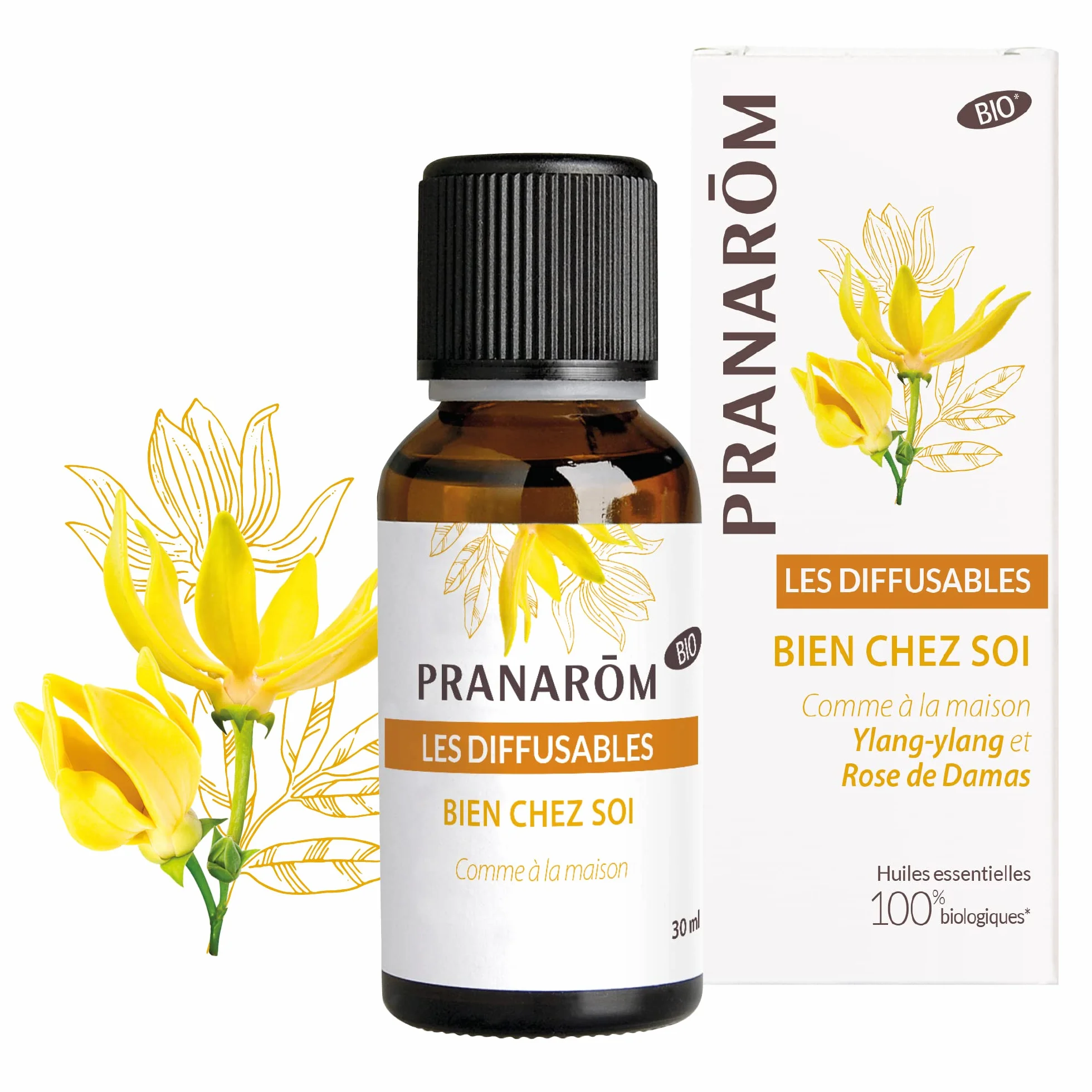 Pranarôm Les Diffusables Bien Chez Soi mieszanka olejków eterycznych do dyfuzora Cocooning Ylang-Ylang i Organiczna róża damasceńska 30 ml