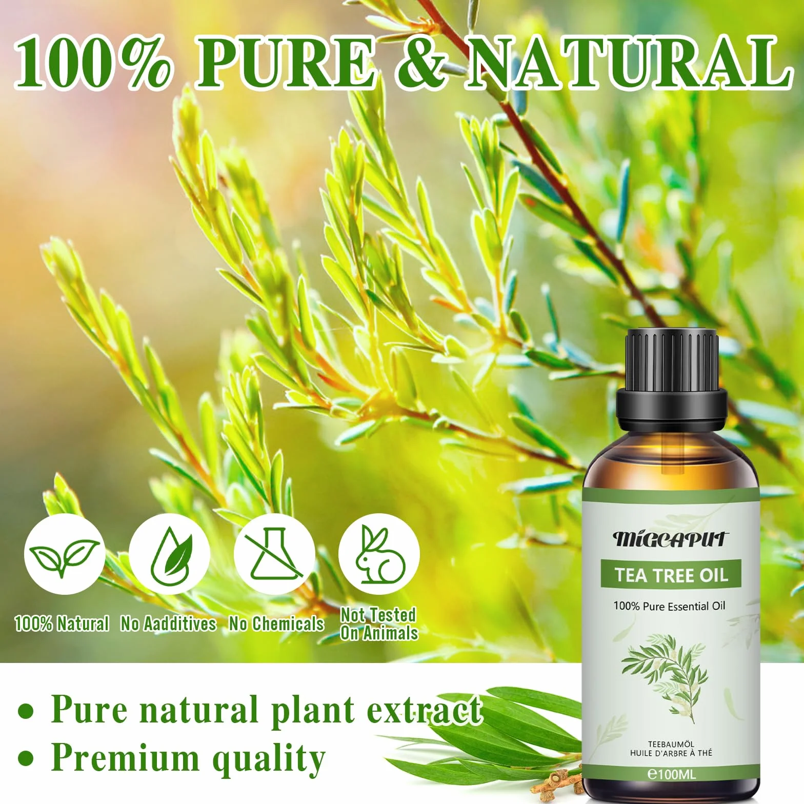 Olejek Eteryczny z Drzewa Herbacianego 100ML 100% Naturalny do Pielęgnacji Twarzy Skóry i Włosów