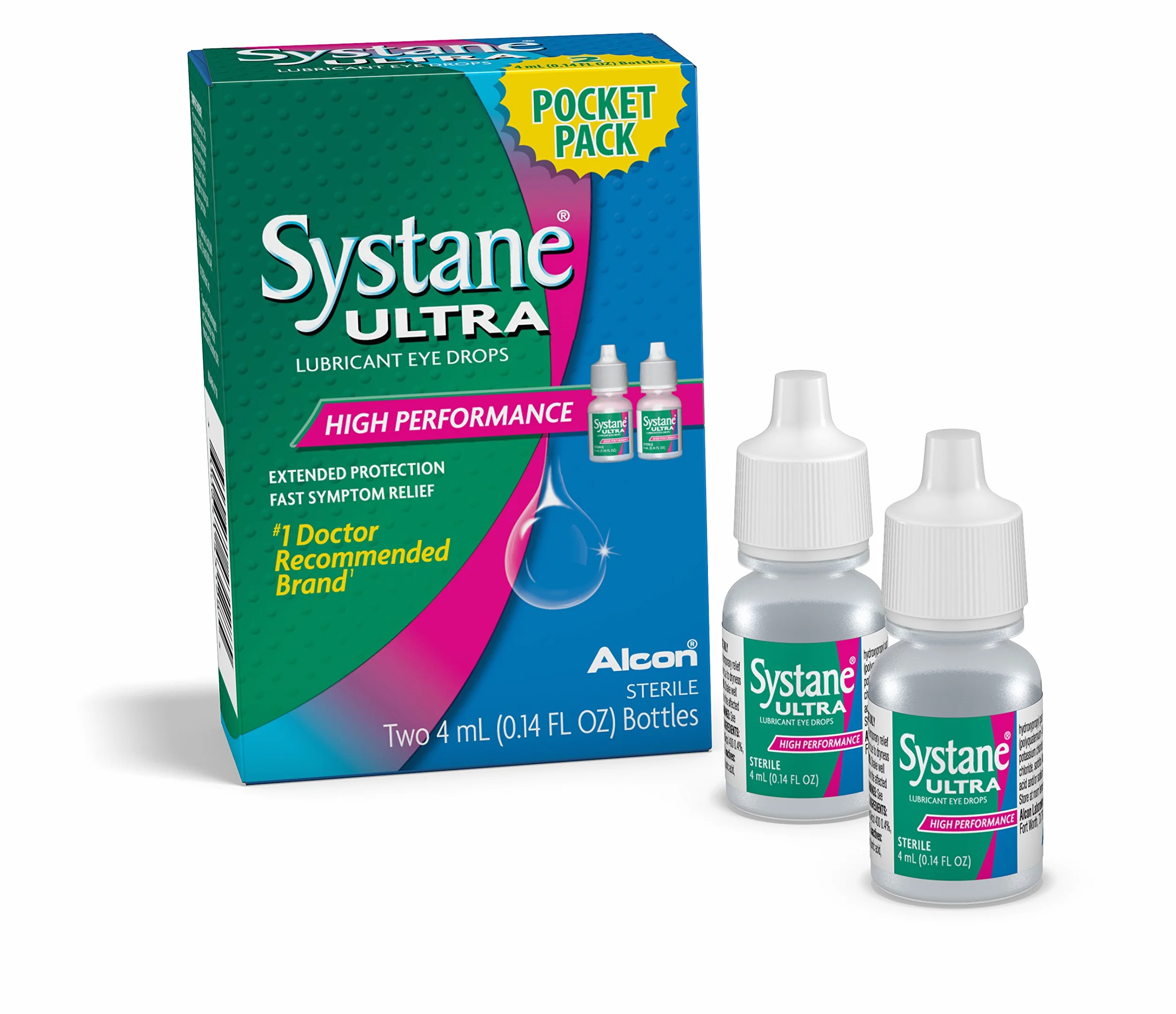 Systane Ultra Eye Drops Lubricant High Performance, dwie 4 ml 0,14 fl oz. butelki