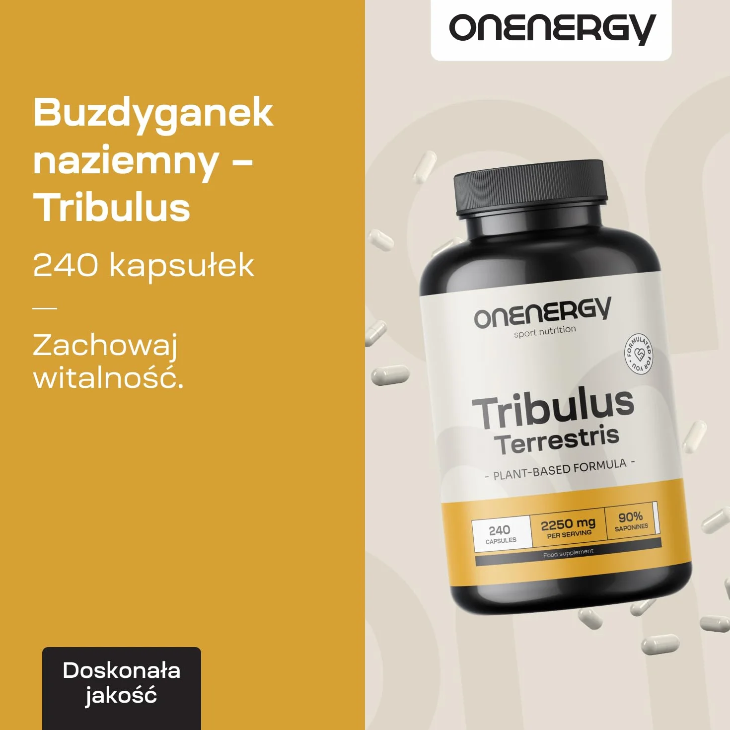 Tribulus 2250 mg 240 kapsułek 90% saponin Wyciąg ziołowy Buzdyganek naziemny