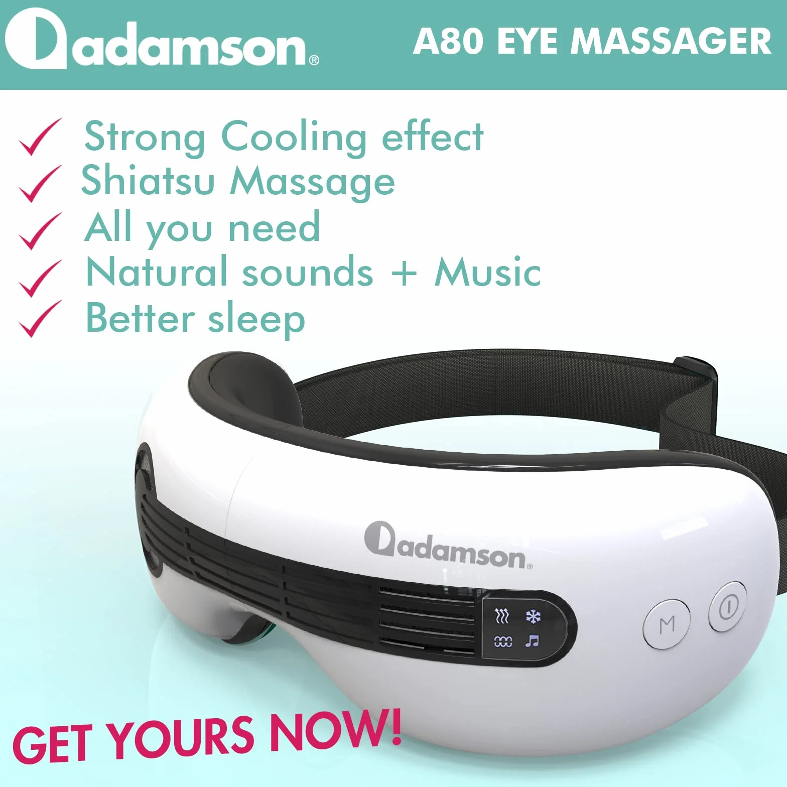 Adamson A80 Zimny i gorący masażer oczu - NOWOŚĆ - Akumulator i Bluetooth - Okulary do masażu oczu do pressoterapii oczu - Łagodzi suche oczy, migreny, cienie pod oczami, poprawia sen