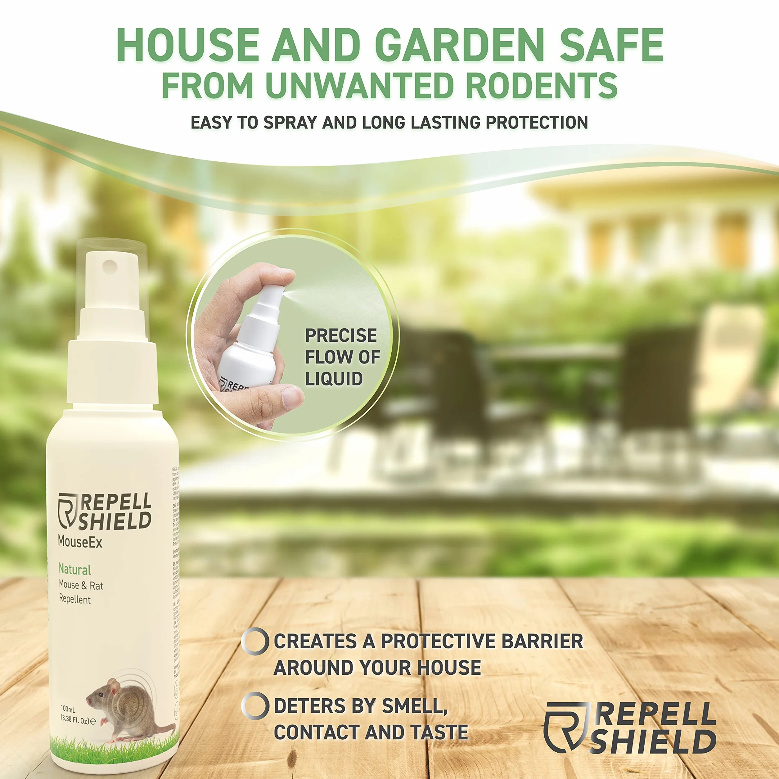 RepellShield Wegański spray do odstraszania myszy – spray z olejkiem miętowym do nieagresywnego odstraszania myszy, naturalny spray przeciw szczurom, do ogrodu, pojemność 100 ml