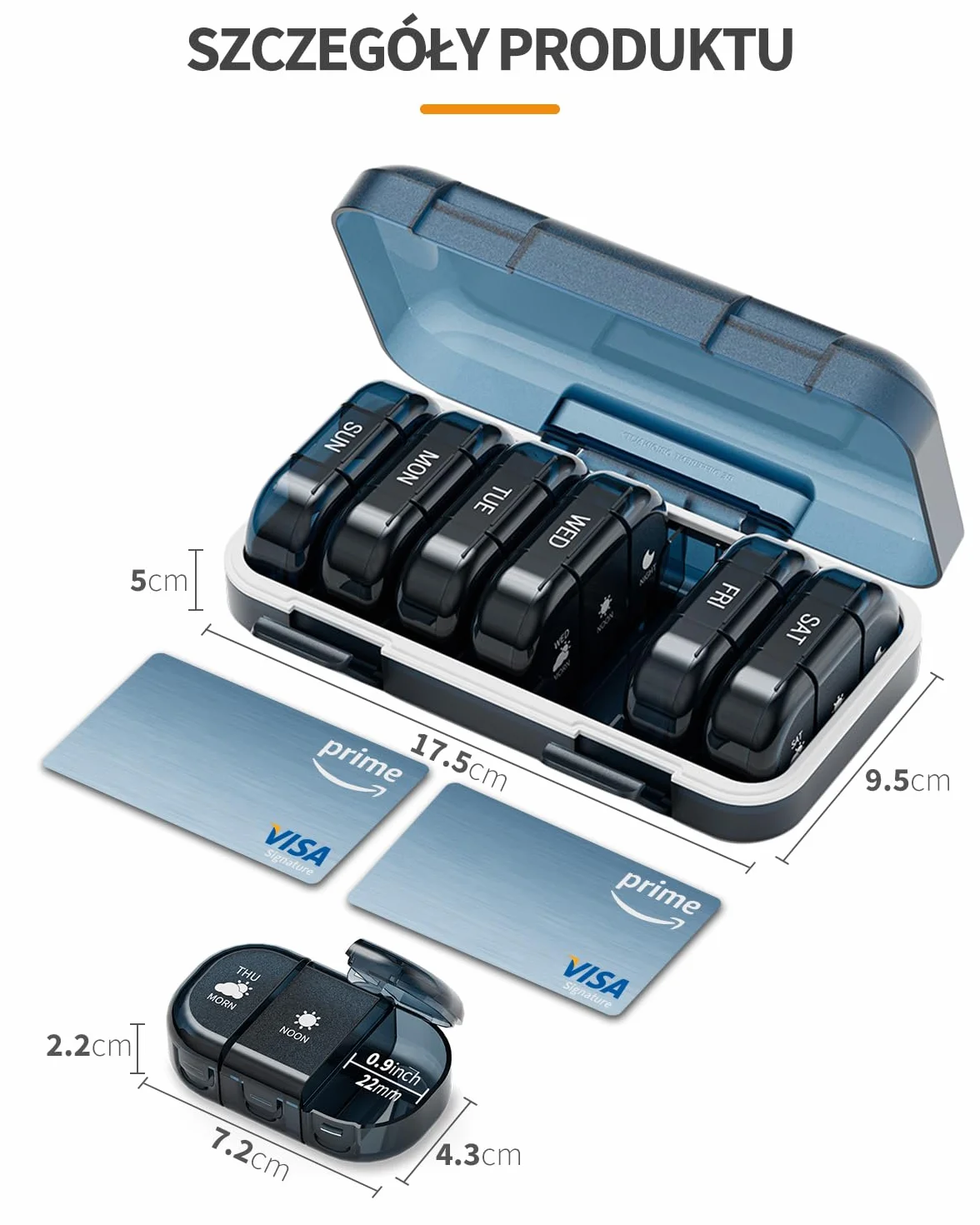 ONTERATE Tygodniowy Organizer na Tabletki 3 Razy Dziennie, Przenośne Pudełko na Leki na 7 Dni, Wodoodporne Etui na Tabletki, 21 Przegródek, Podróżny Pudełko na Leki z Witaminami (Niebieski)