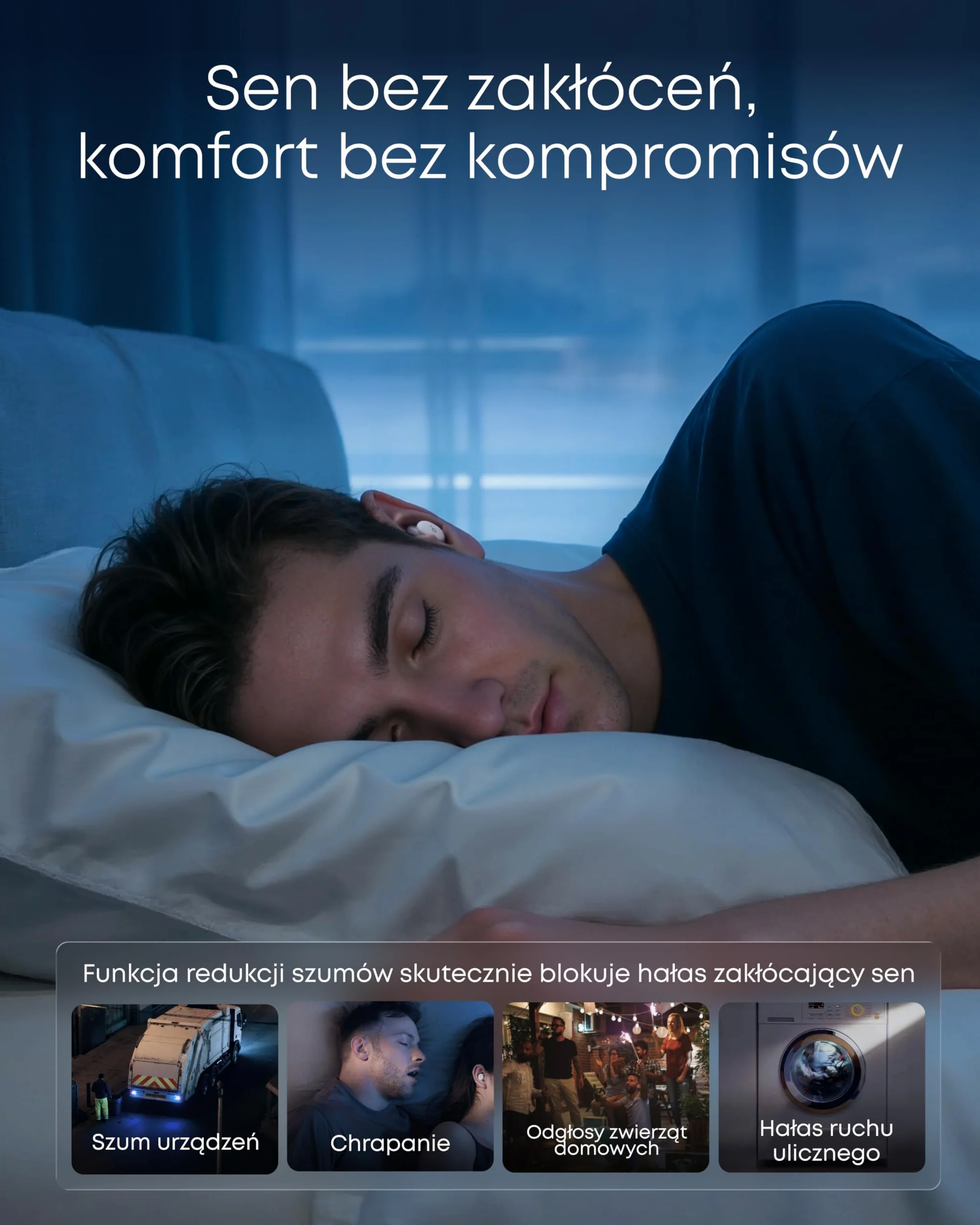 Słuchawki do spania soundcore Sleep A30 (wersja specjalna) Anker, pasywna i aktywna redukcja hałasu, maskowanie chrapania, dźwięki do zasypiania, komfort dla śpiących na boku, 10 godzin odtwarzania