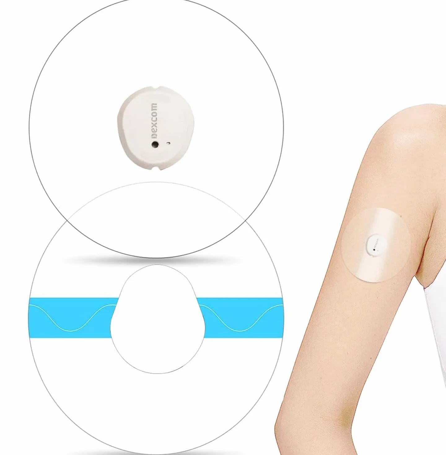 55sztuk Plastry Dexcom G7, wodoodpornych plastrów do Dexcom G7, bezklejowa czujnika w środkowej części, 10-dniowa przyczepność plastrów,oddychające i przyjazne dla skóry plastry mocujące.