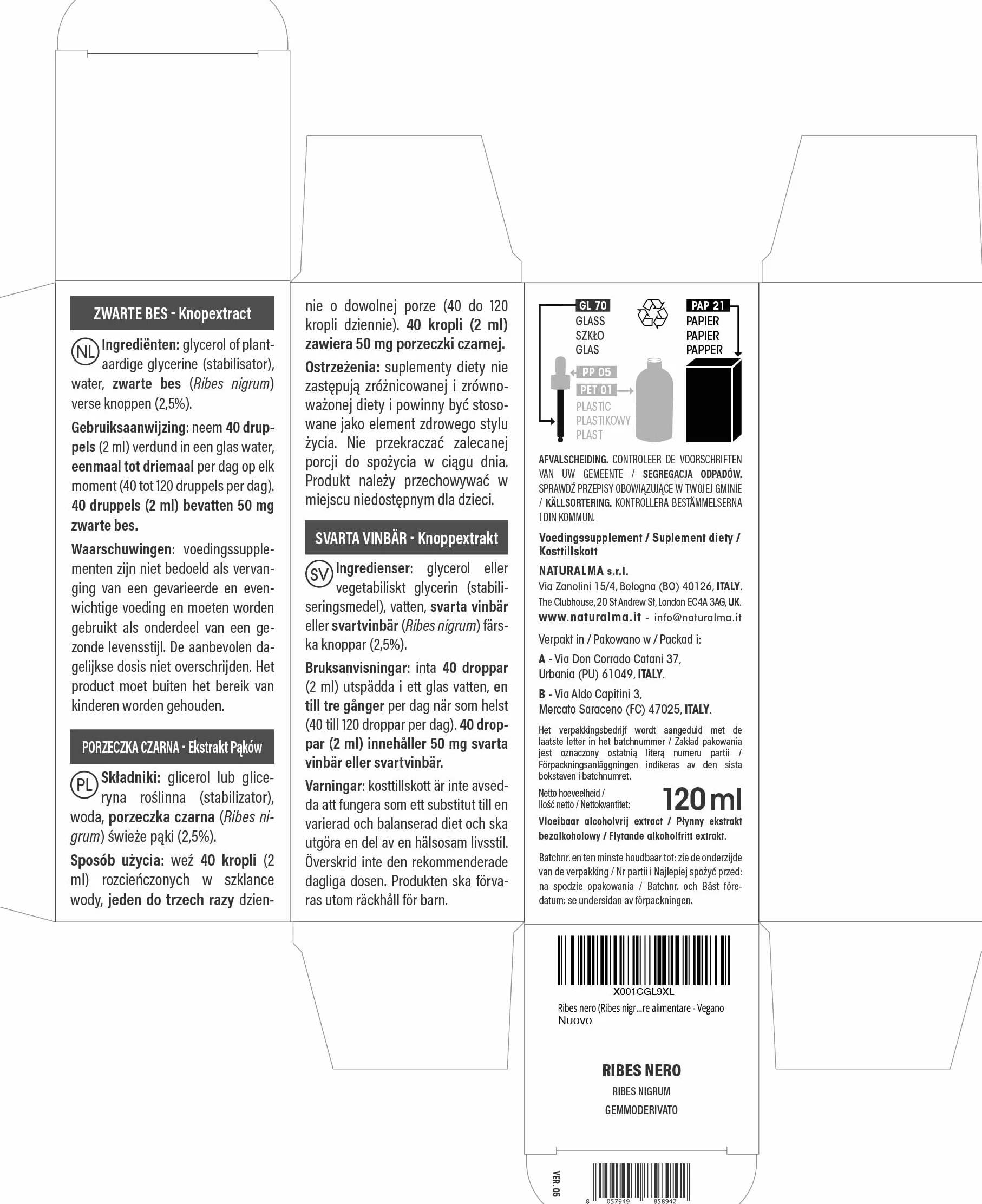 Porzeczka czarna ekstrakt z pączków Naturalma płynny 120 ml suplement diety wegański