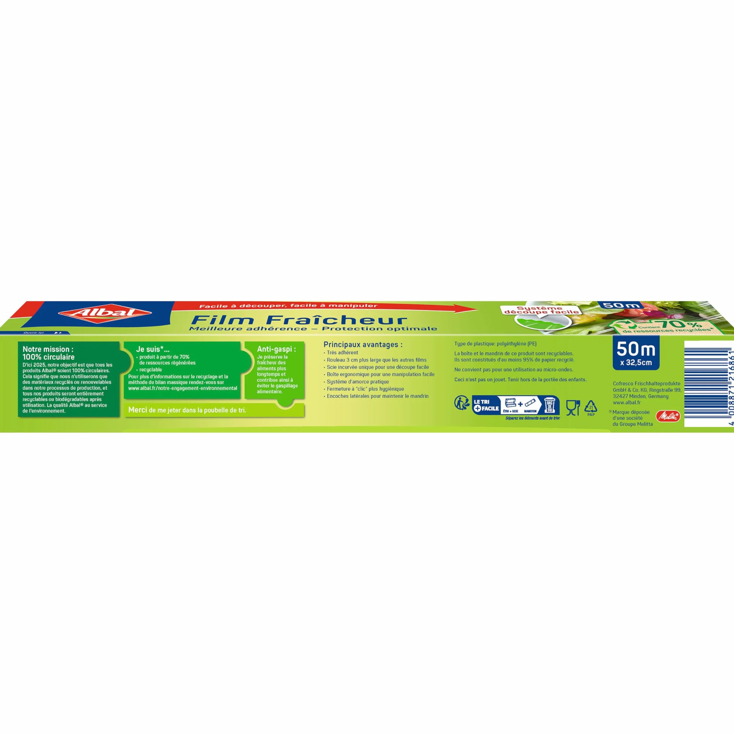 Albal Folia Fresh 50m Folia stretch Zachowuje świeżość żywności Przyczepność 70% recyklingu