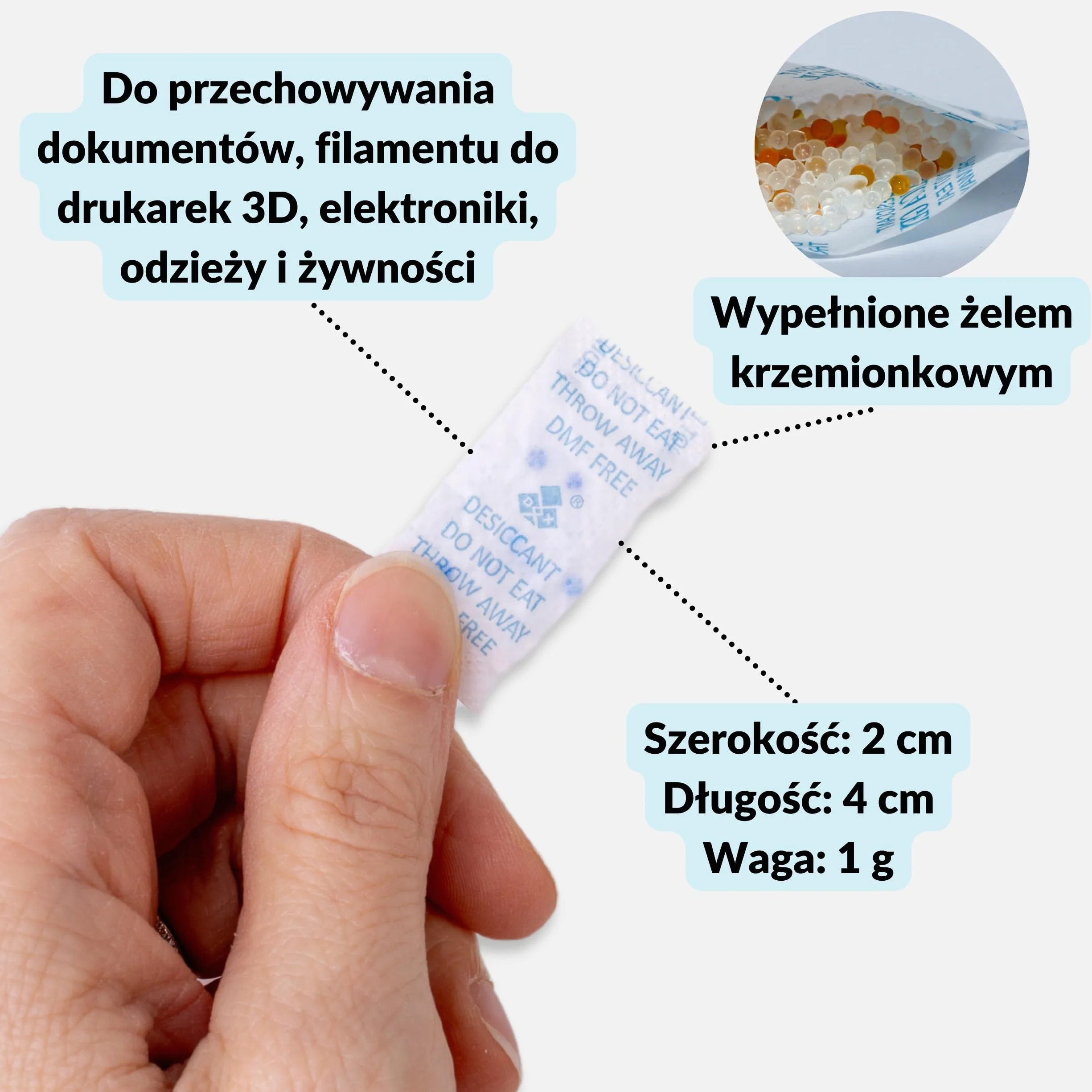 Lens-Aid Pochłaniacz Wilgoci 1 g x 100 – Żel Krzemionkowy | Saszetki silica gel z kolorowym wskaźnikiem, do elektroniki, aparatów, filamentu 3D, szaf, butów i dokumentów