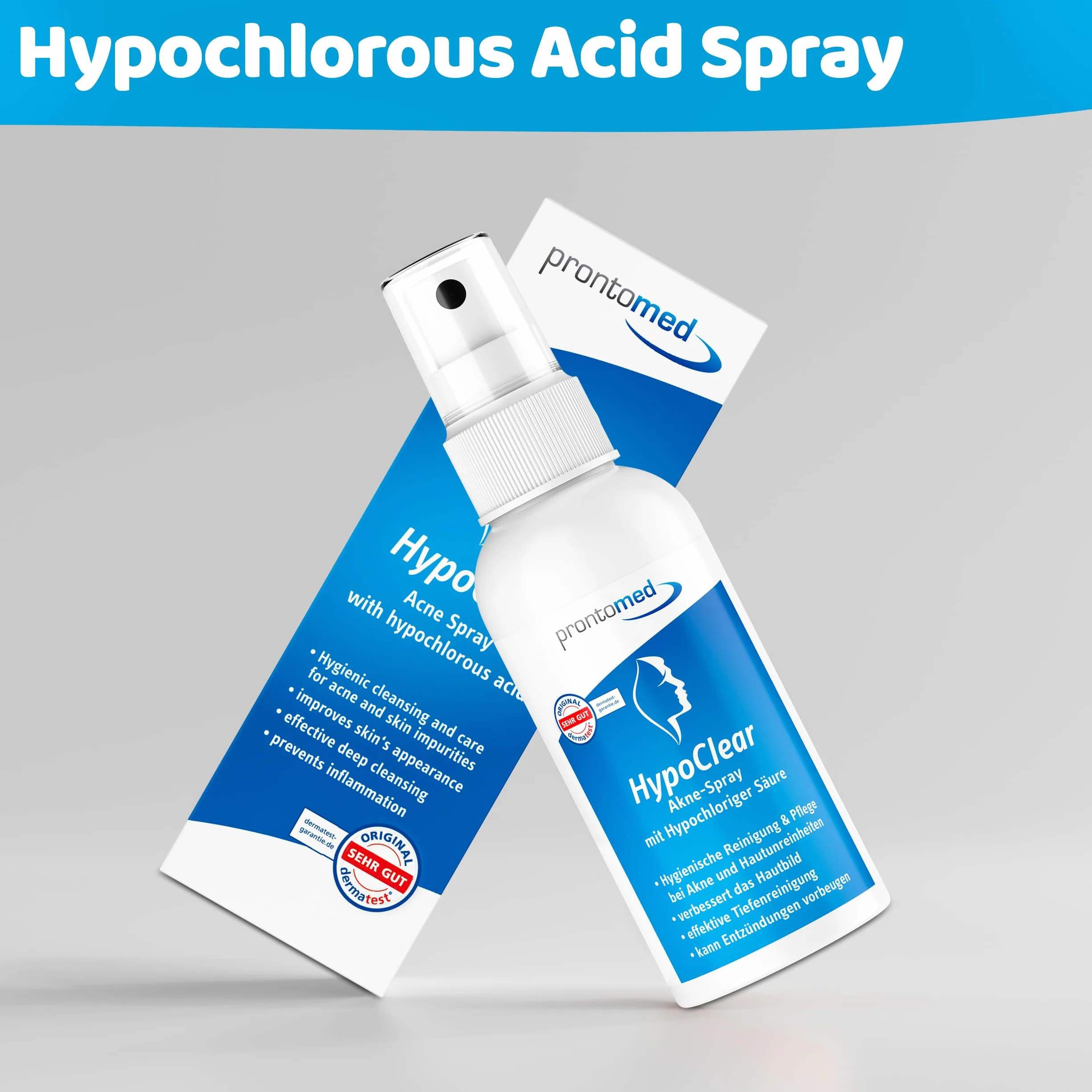 Prontomed HypoClear Spray przeciw trądzikowi 75ml – Skuteczna pielęgnacja skóry z kwasem podchlorawym/Hypochlorus Acid | na trądzik, niedoskonałości skóry i zaczerwienienia | Dla czystej, zdrowej
