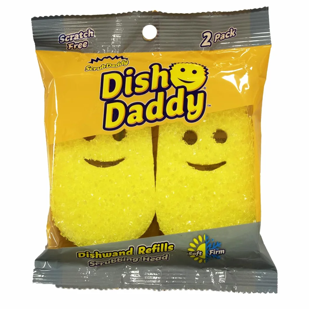Scrub Daddy Dish Daddy Różdżka do naczyń z głowicami uzupełniającymi, szczotka do dozowania mydła, gąbka zmieniająca teksturę z uchwytem płynu i skrobakiem