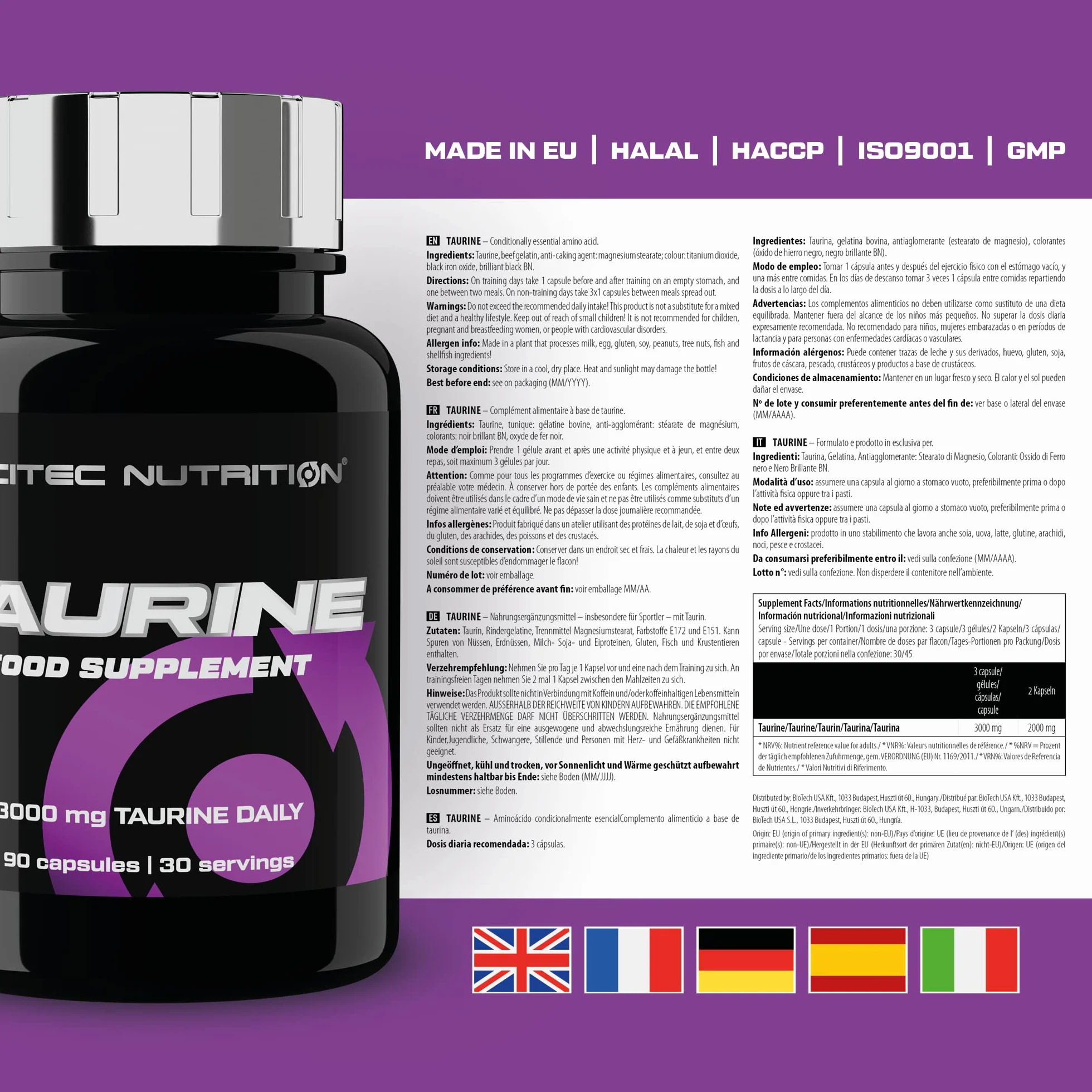 Scitec Nutrition Taurine, Suplement diety w kapsułkach zawierający taurynę, 90 kapsułkę