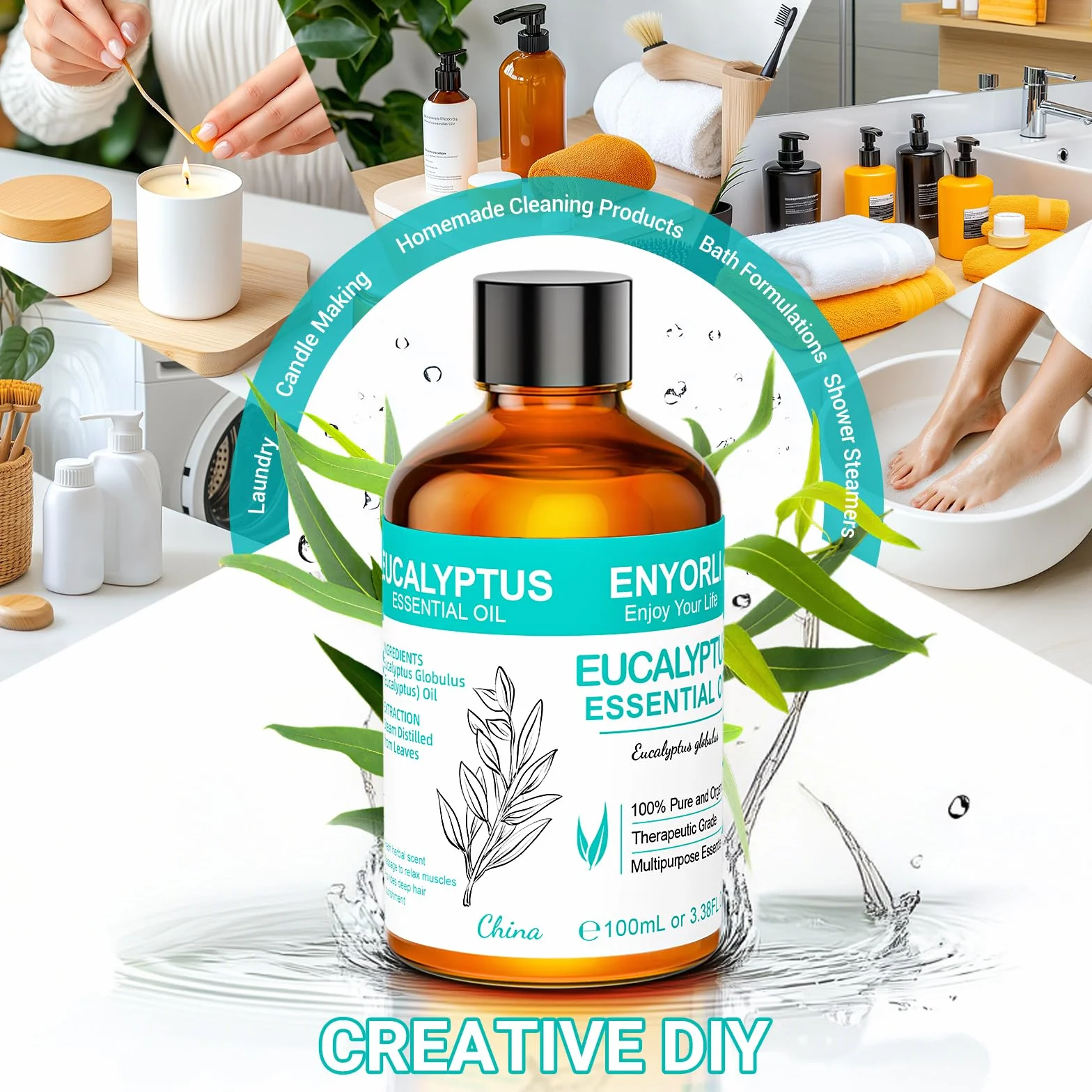 Olejek Eukaliptusowy 100ML 100% Czysty Naturalny Olejek Nierozcieńczony do Aromaterapii Masażu Odstraszania Komarów Pielęgnacji Skóry Oczyszczania Powietrza DIY i Jogi