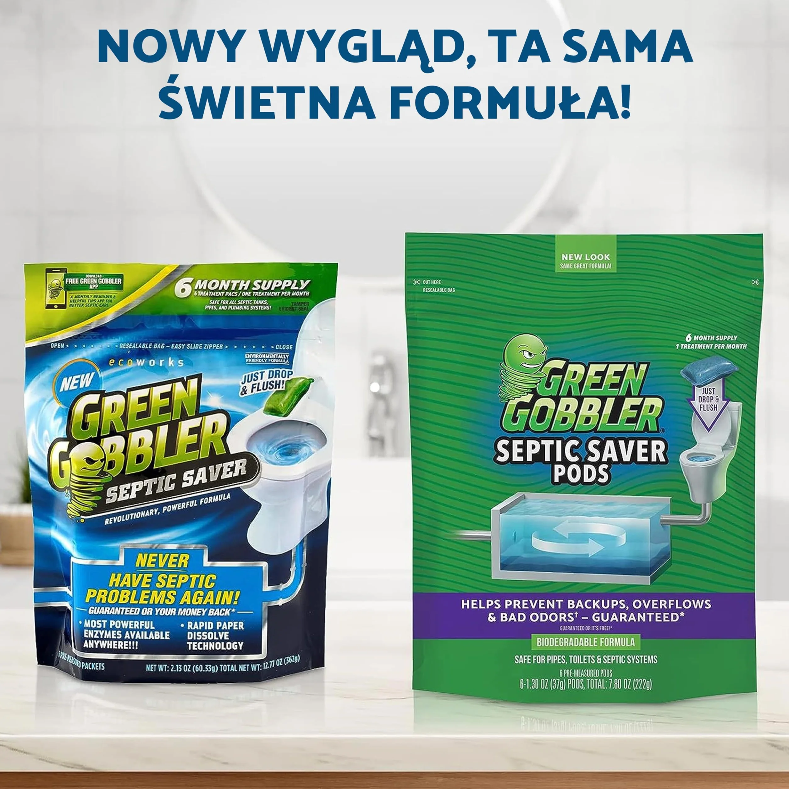 Green Gobbler Septic Saver Pods 6 kapsułek 222g środek do oczyszczania szamba enzymy bakteryjne